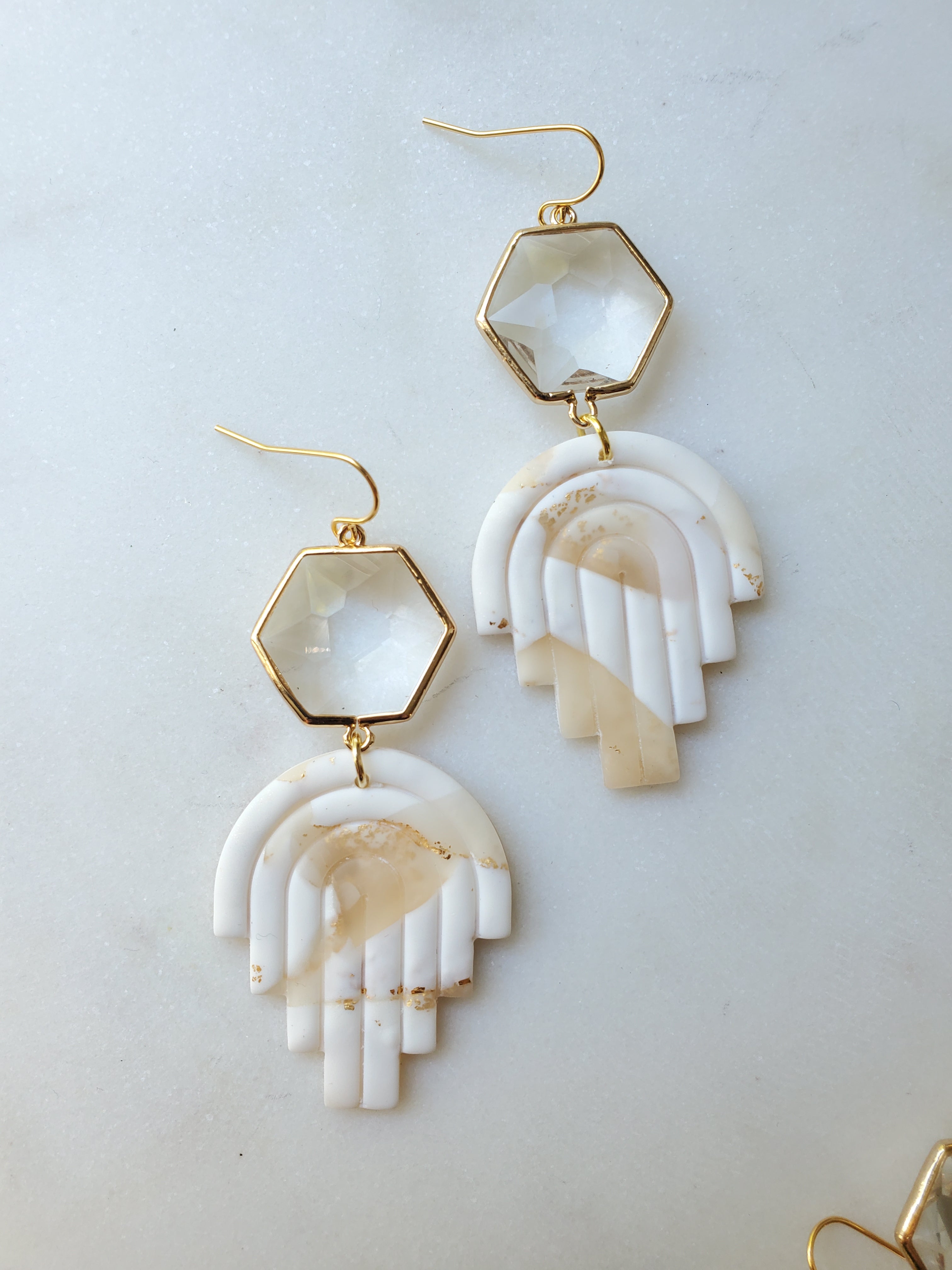 Deco Glass Chandelier Earrings - Neutral