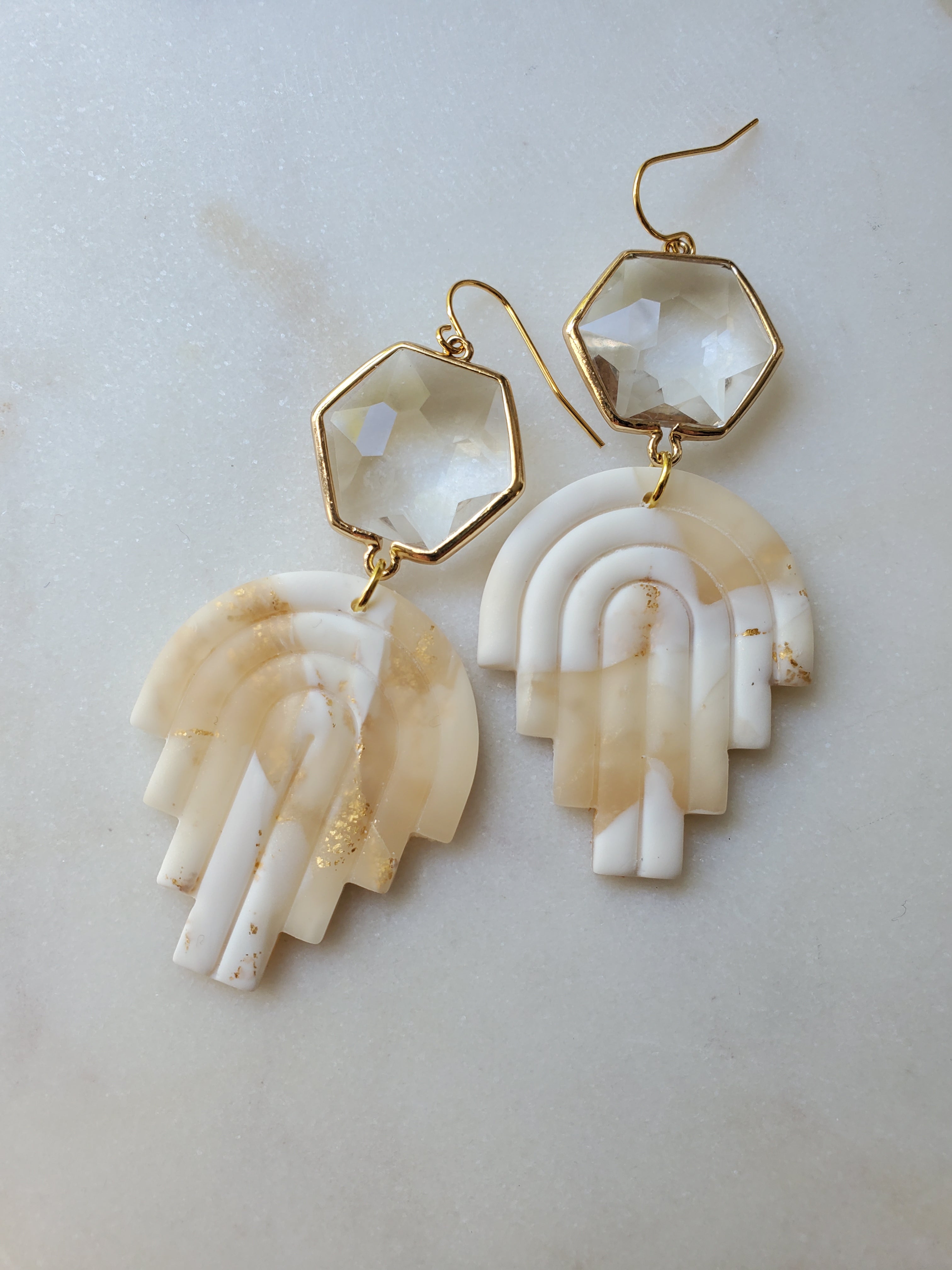 Deco Glass Chandelier Earrings - Neutral