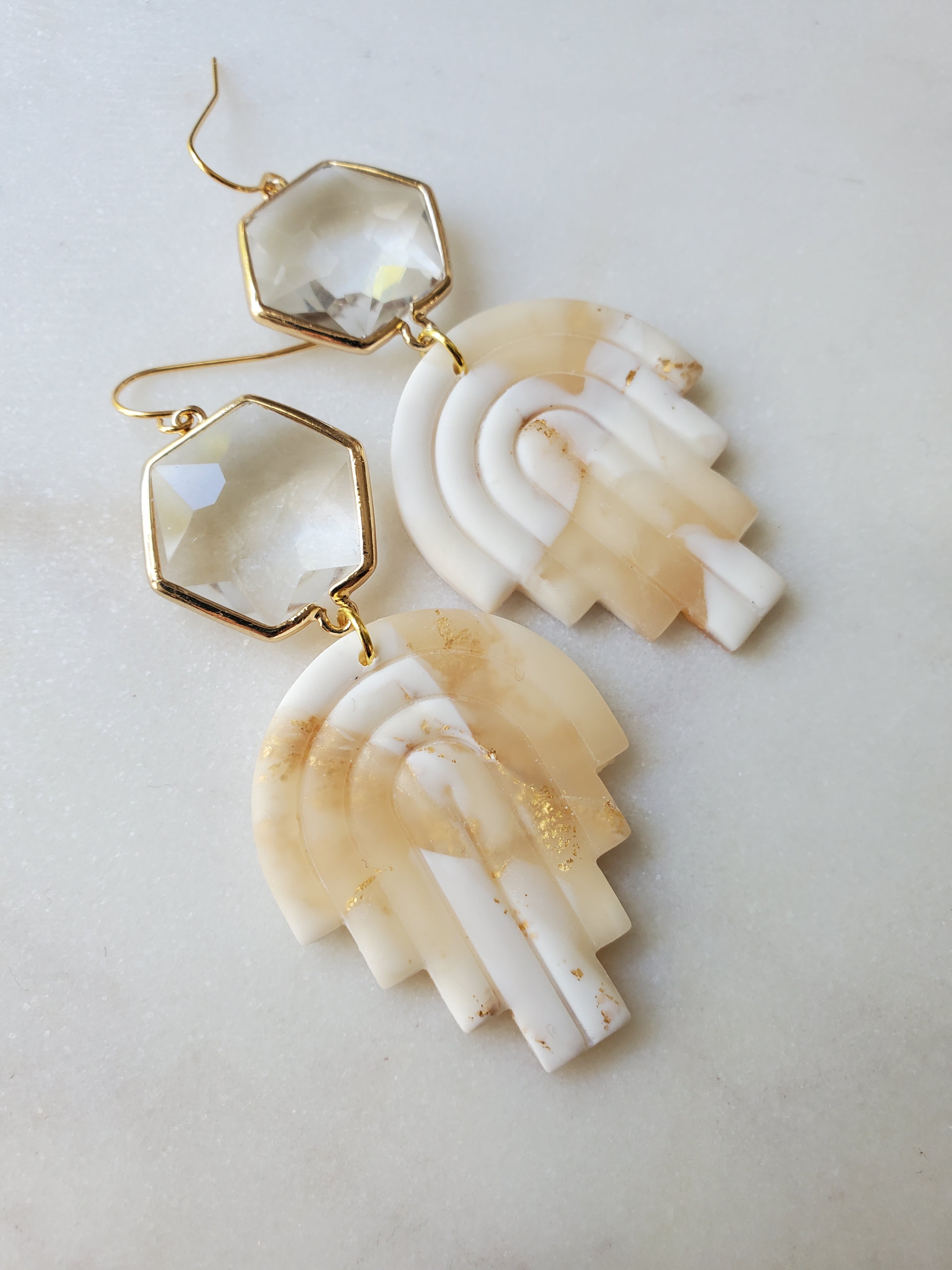 Deco Glass Chandelier Earrings - Neutral