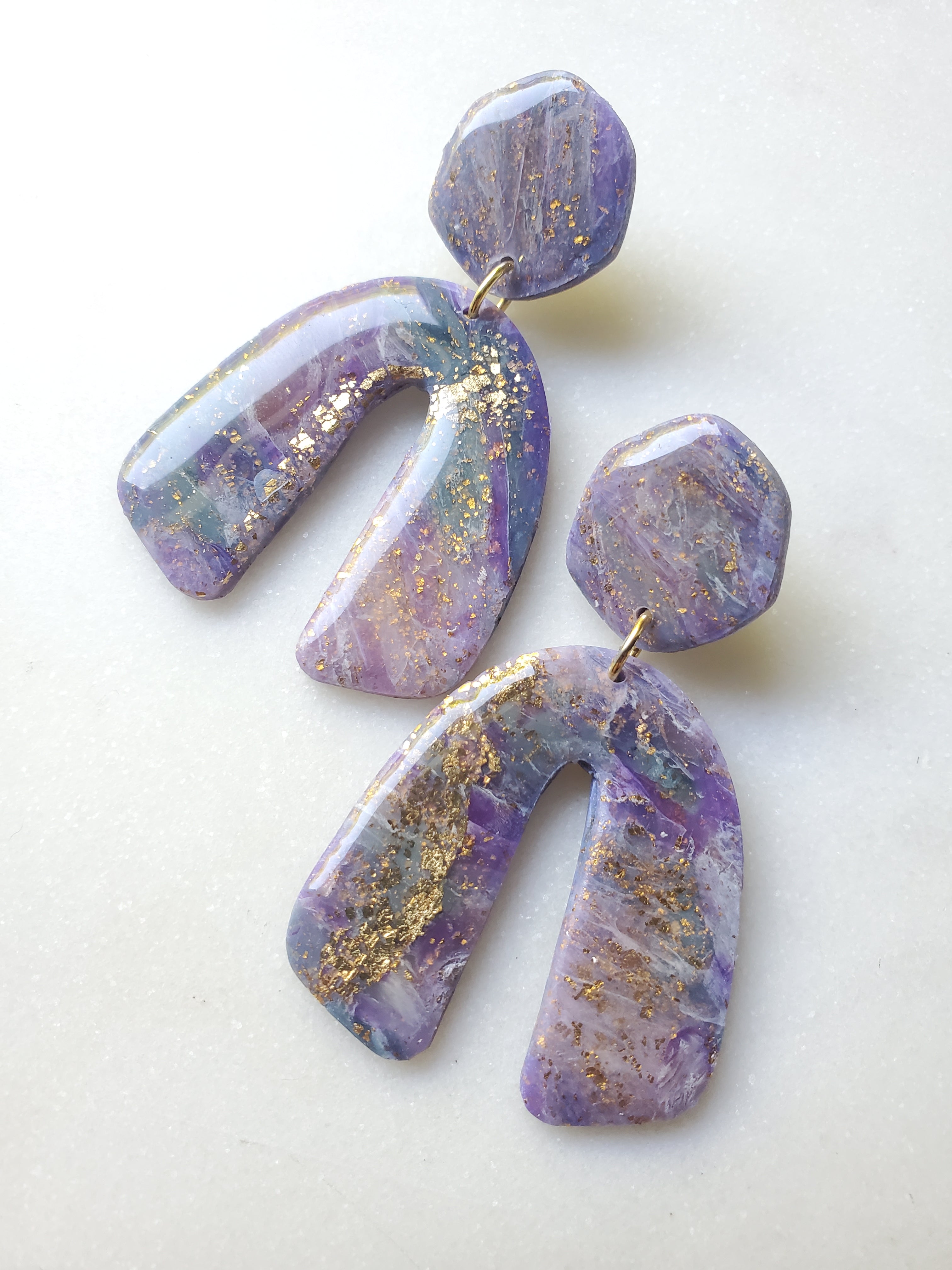 Agate Inspired Statement Earrings - Aqua/Violet Arch