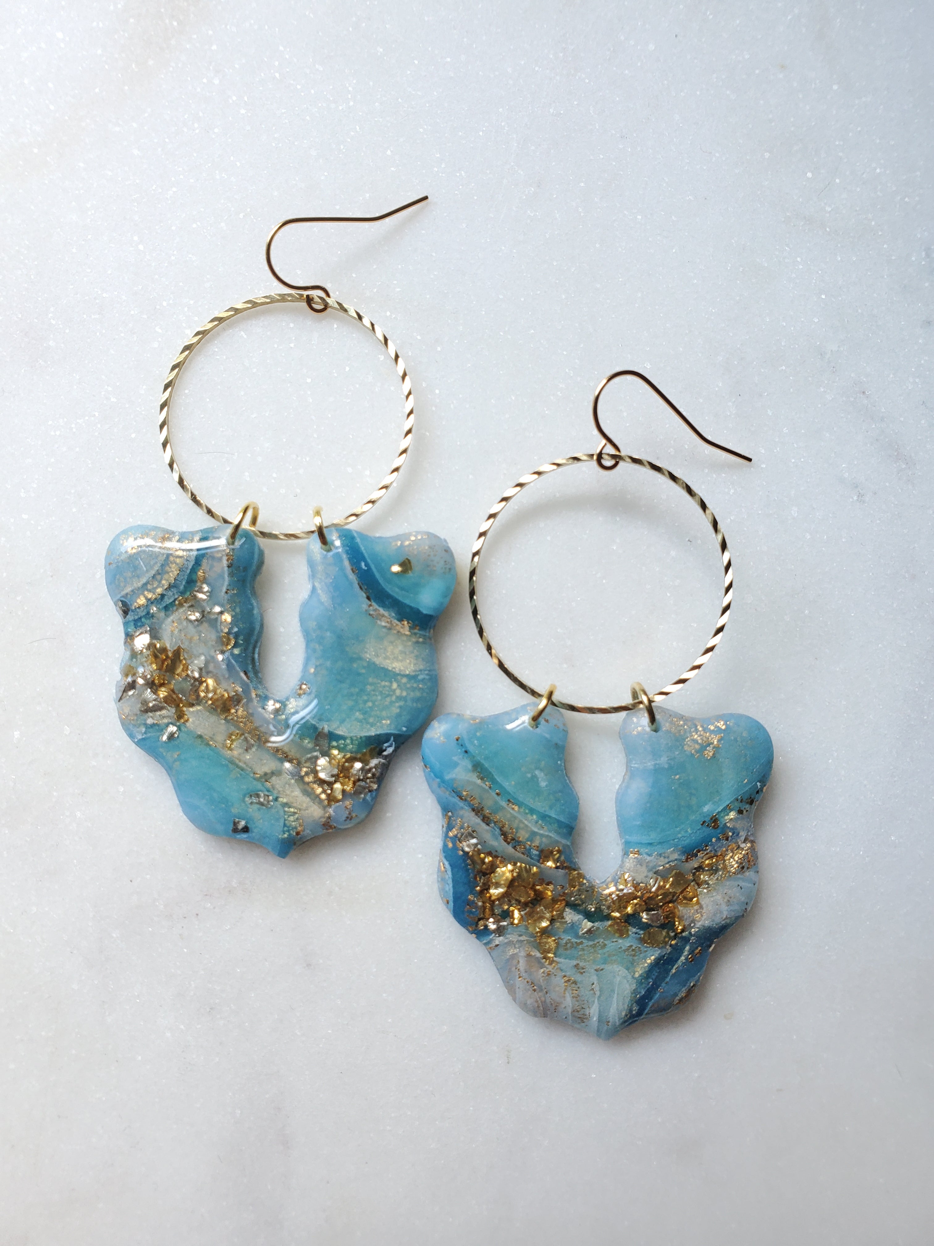 Agate Inspired Scalloped Ring Statement Earrings