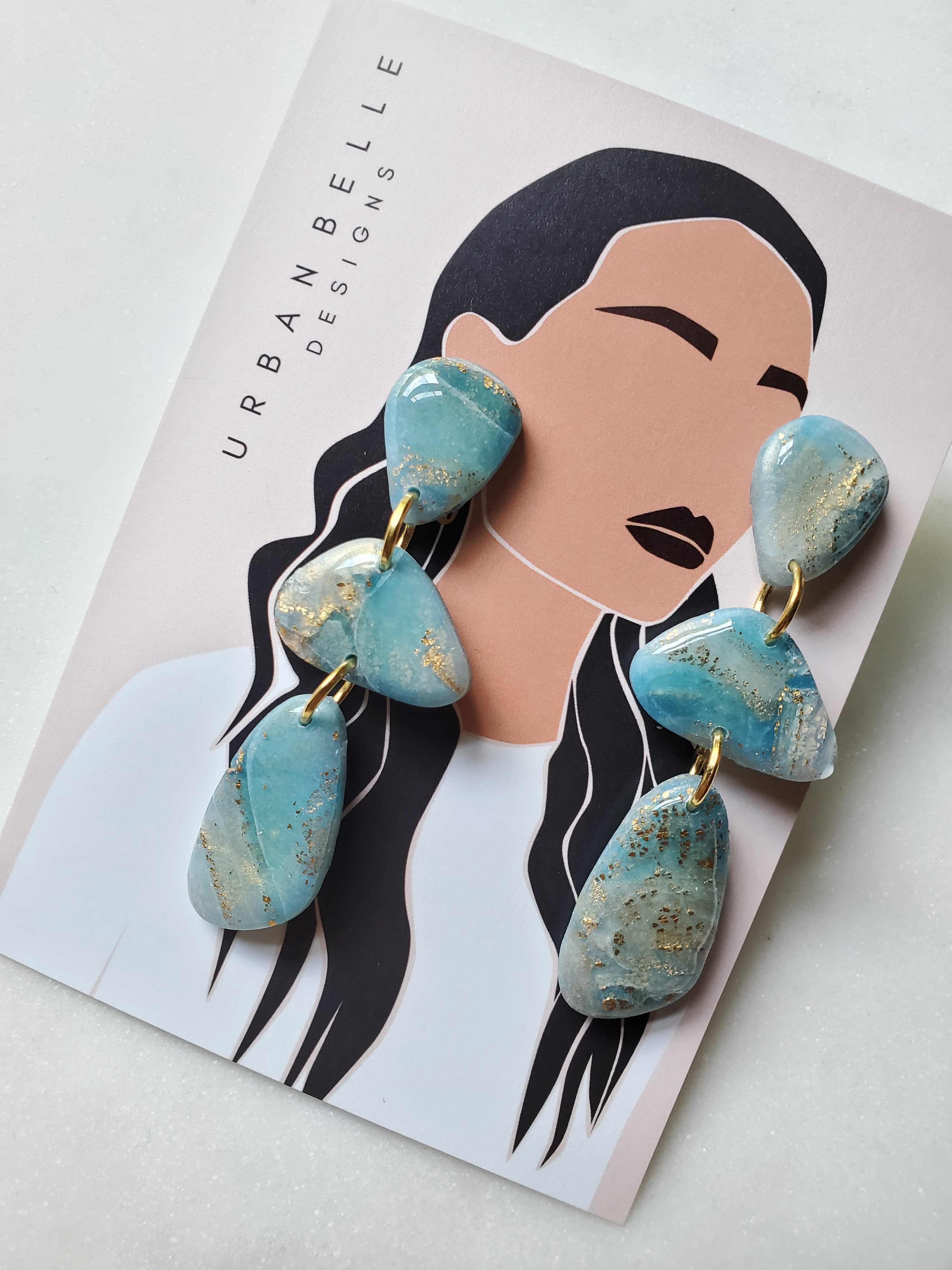 PENELOPE Agate Inspired Statement Earrings - Ocean Blue