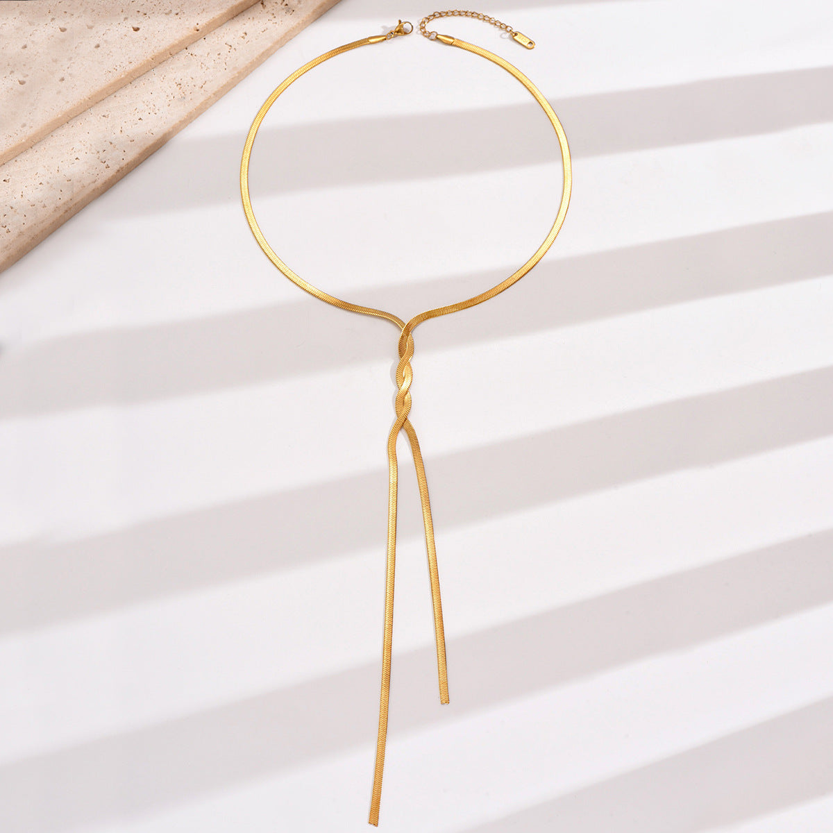 Herringbone Lariat Necklace - Gold/Silver