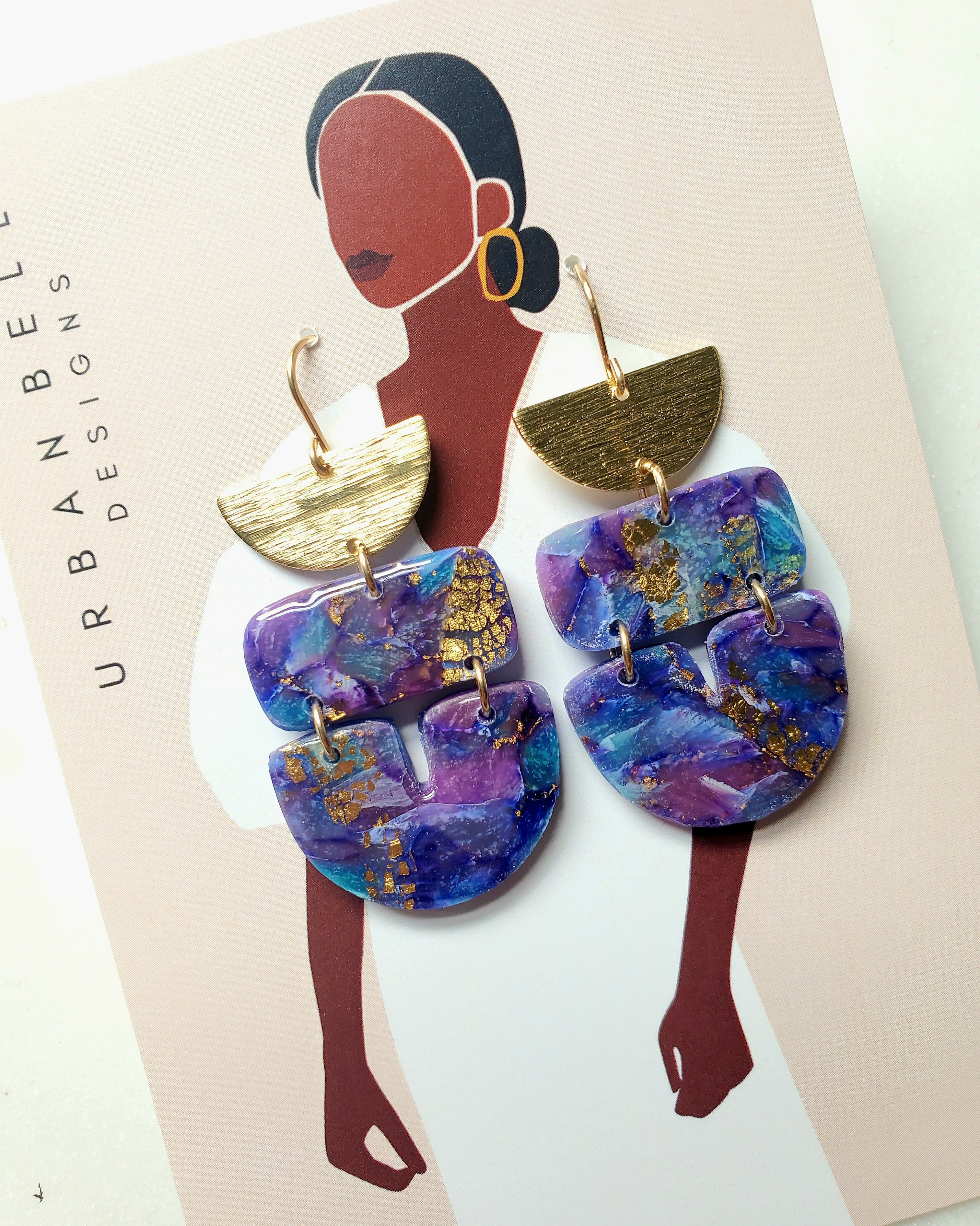CARLY Ocean Indigo Statement Earrings 14K Gold Filled