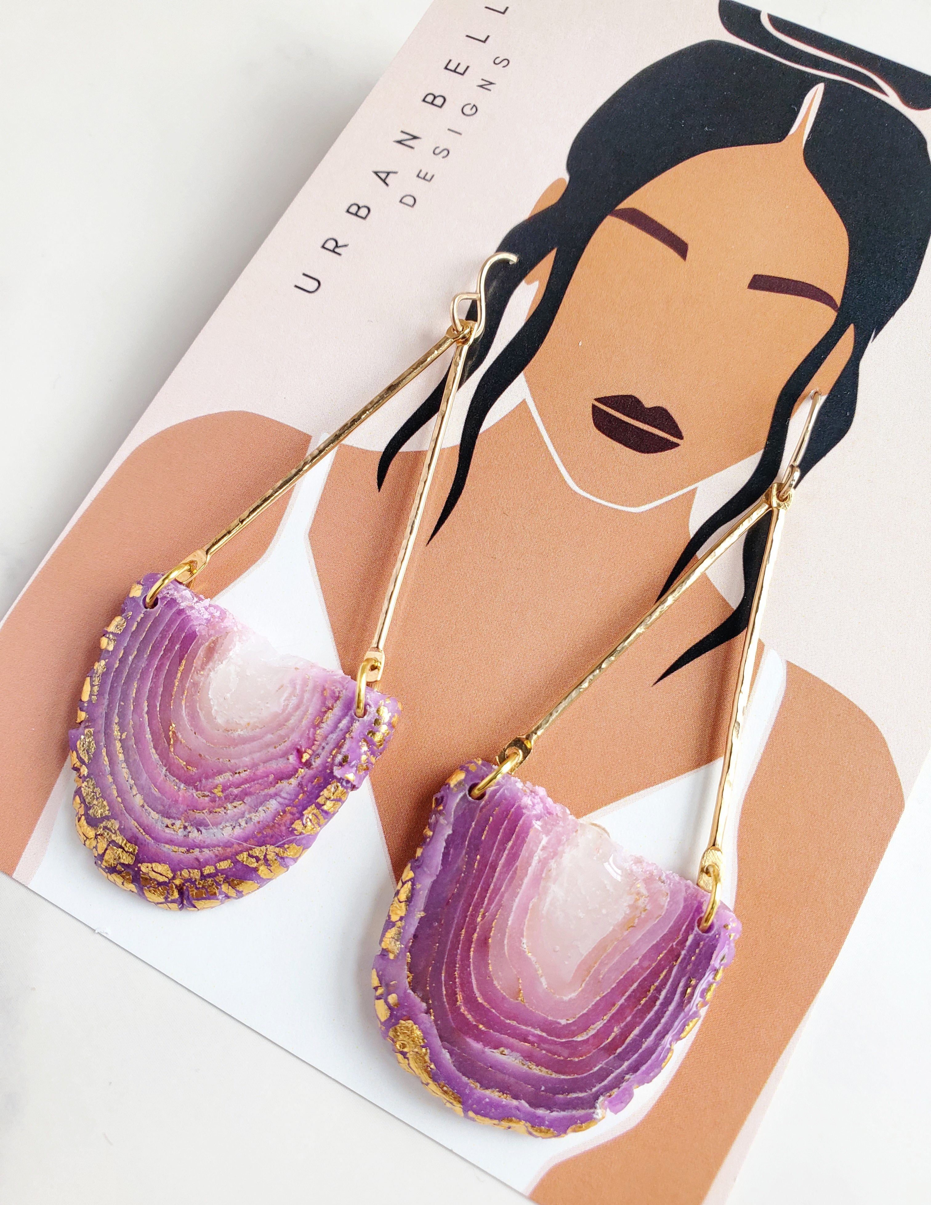 14K Gold Filled Fuschia Agate Inspired Chandelier Statement Earrings