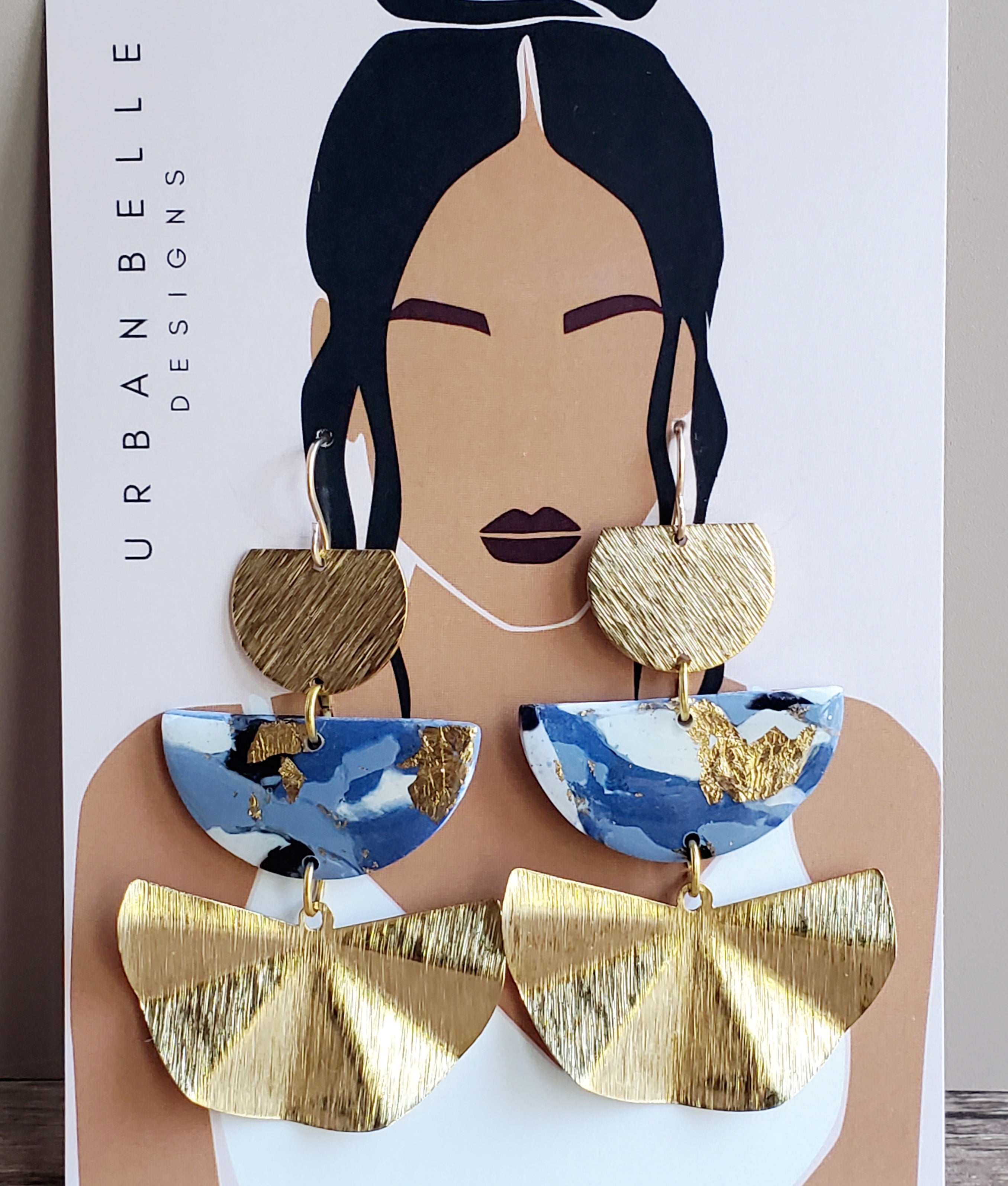 AVA Statement Earrings 14K Gold Filled - Navy/Gold Terrazzo