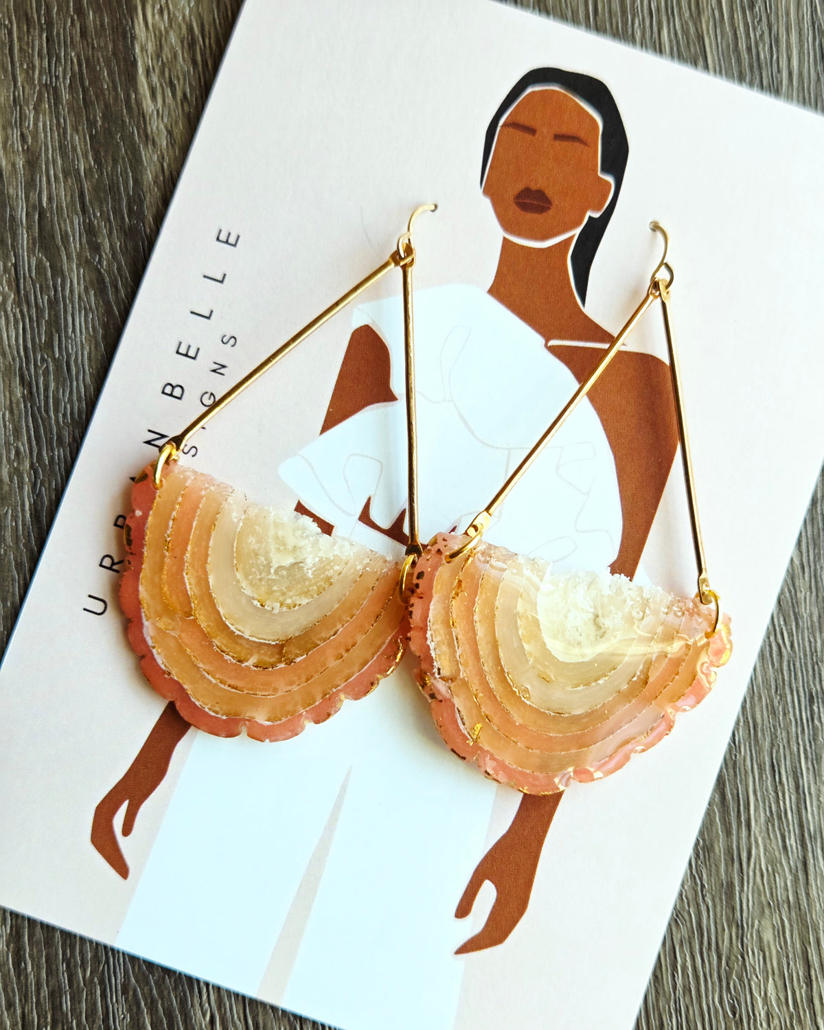 GAIA 14K Gold Filled Chandelier Statement Earrings - Peach Blush Agate