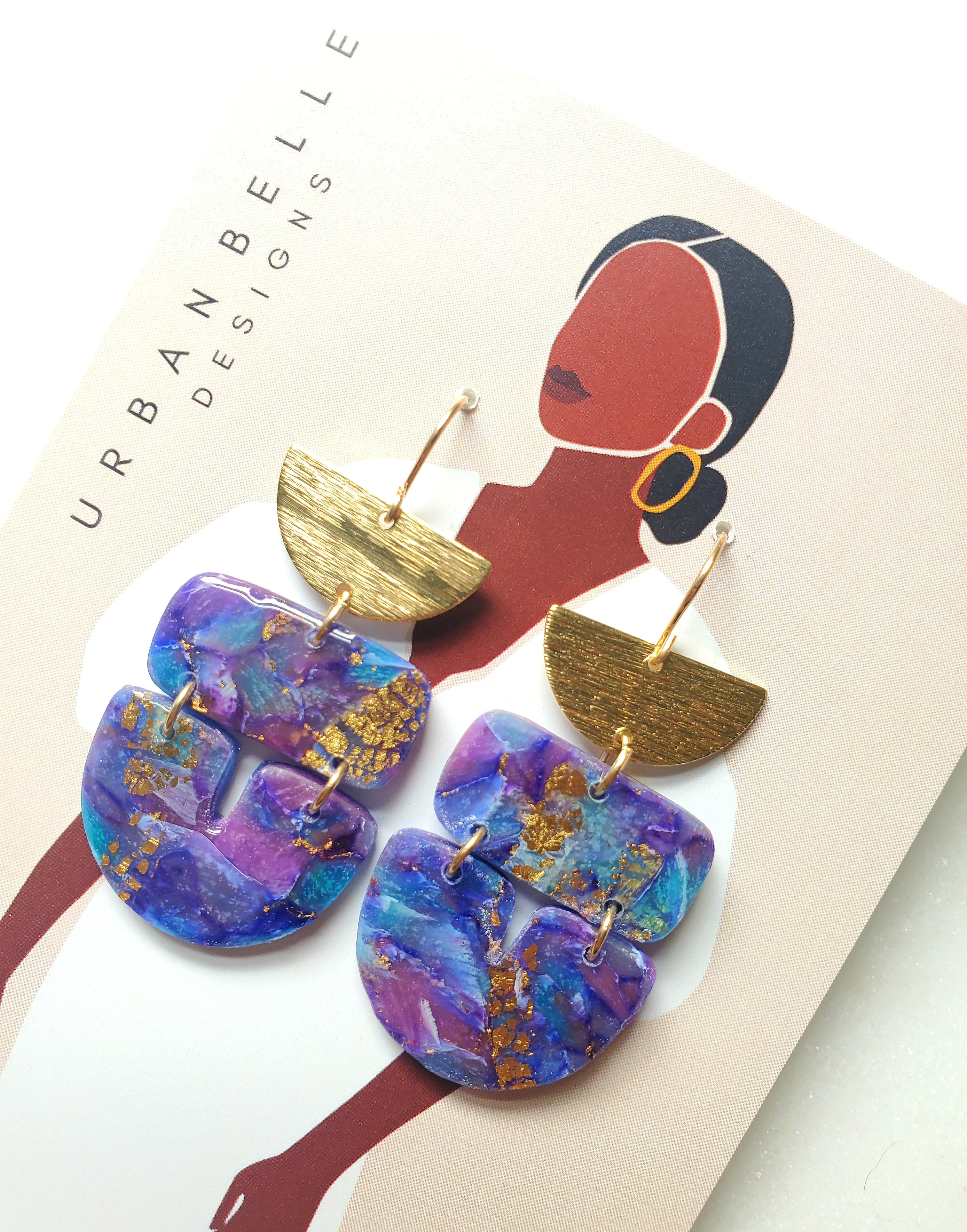 CARLY Ocean Indigo Statement Earrings 14K Gold Filled