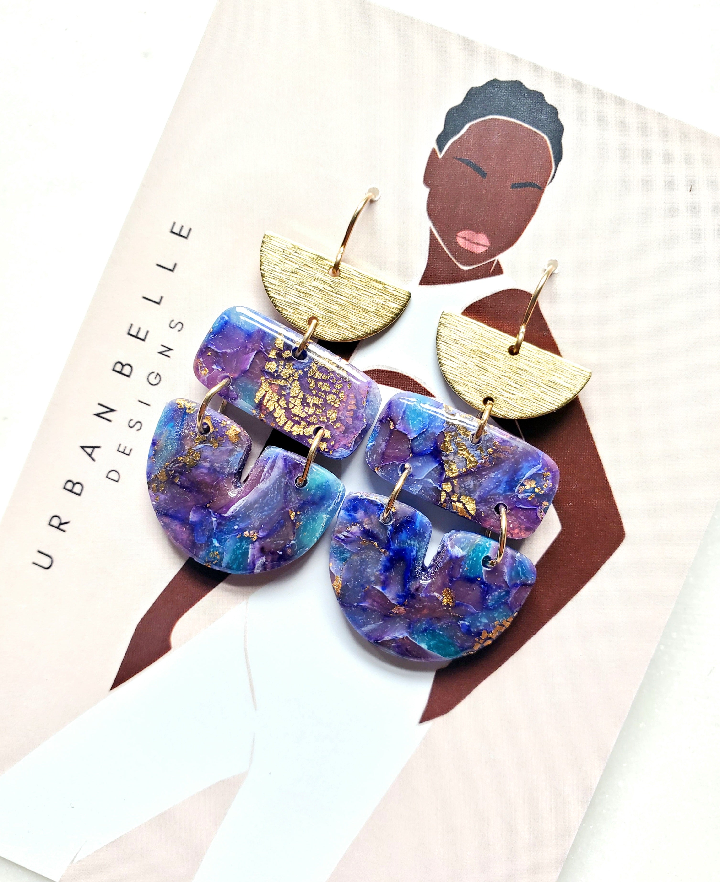 CARLY Ocean Indigo Statement Earrings 14K Gold Filled