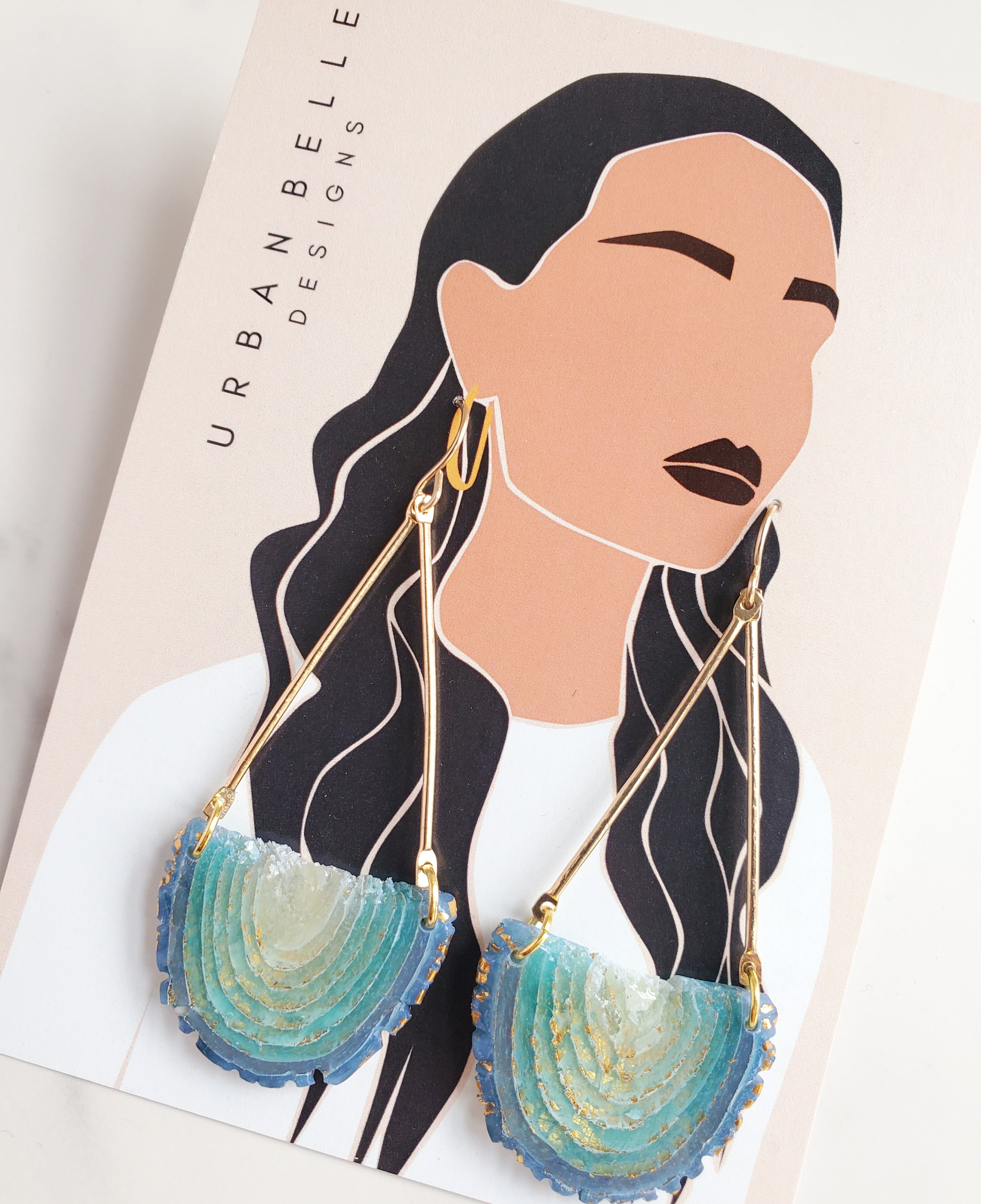 14K Gold Filled Agate Inspired Chandelier Statement Earrings - Aqua
