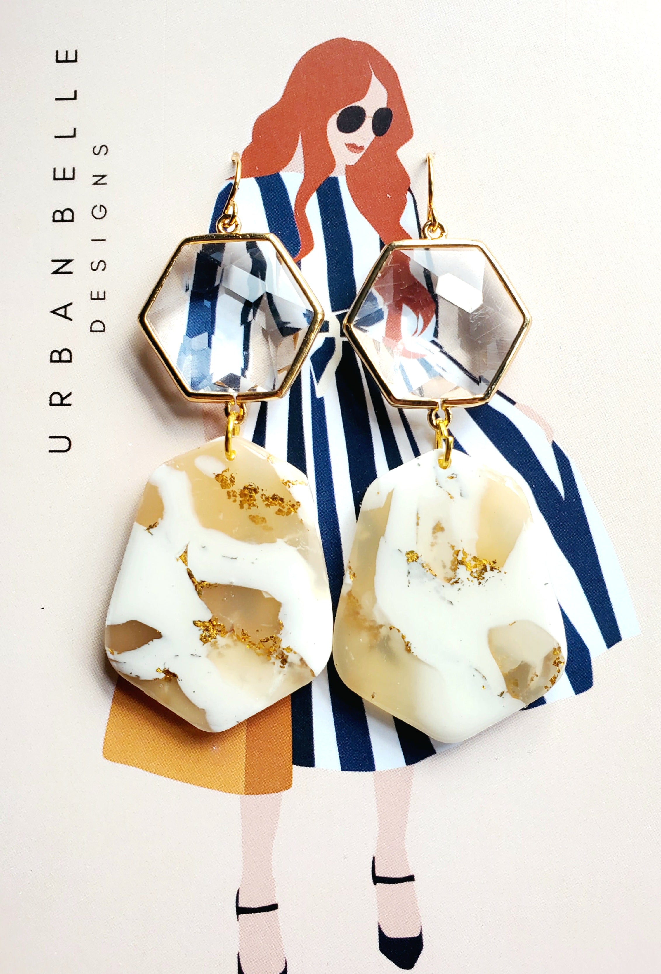 Marbled Glass Chandelier Earrings - Neutral