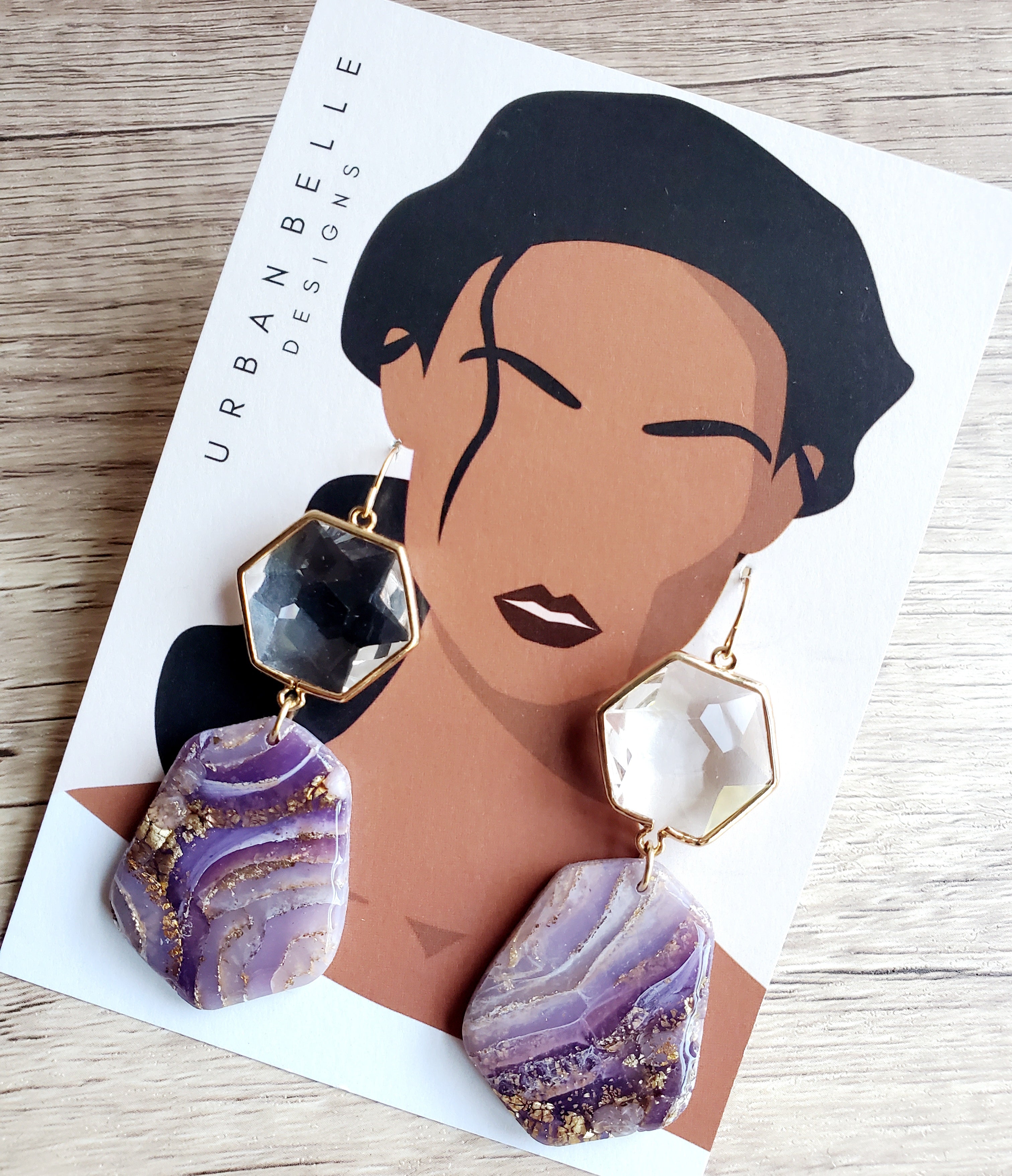 14K Gold Filled Agate Inspired Glass Statement Earrings - Violet/Blush