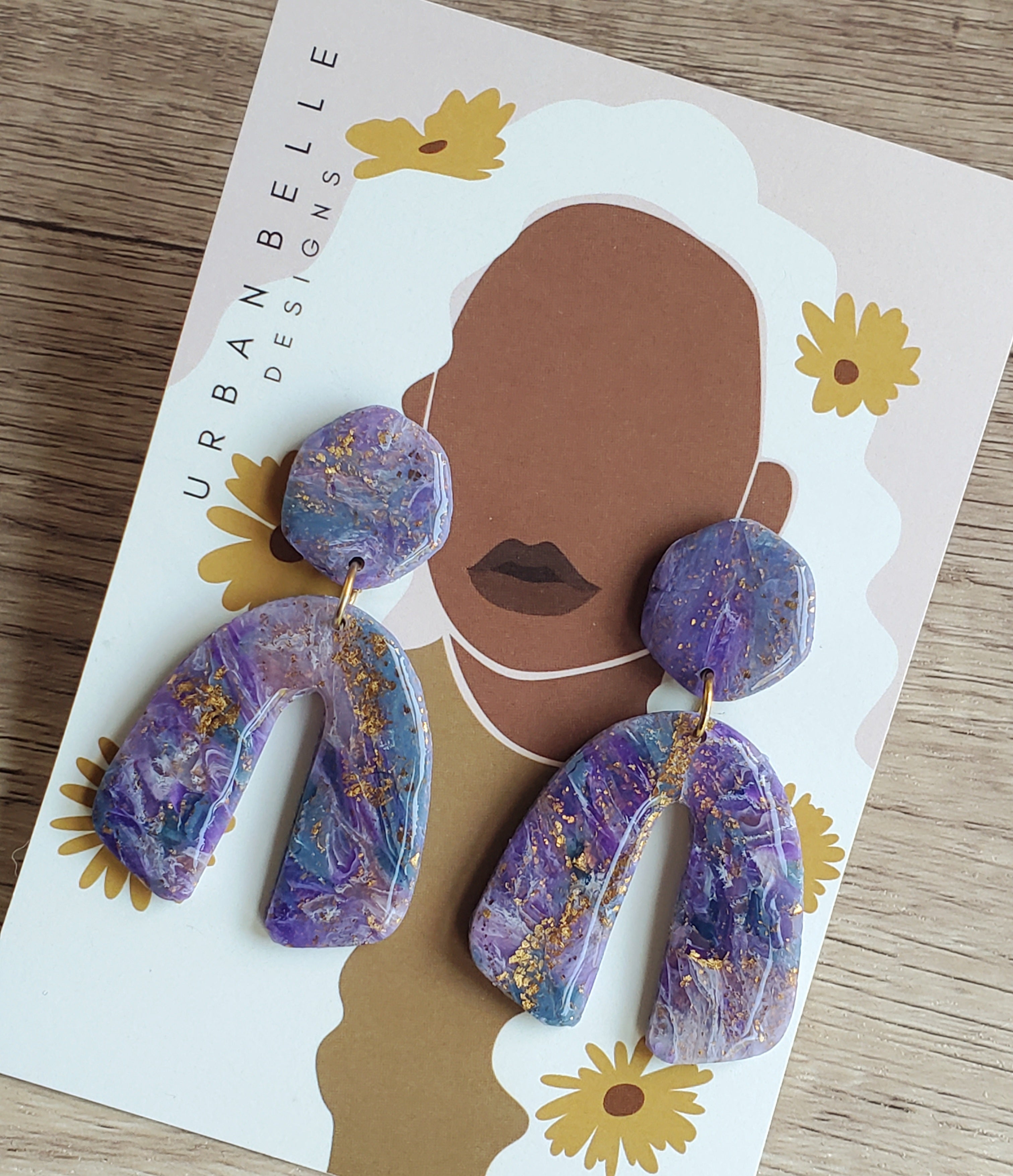 Agate Inspired Statement Earrings - Aqua/Violet Arch