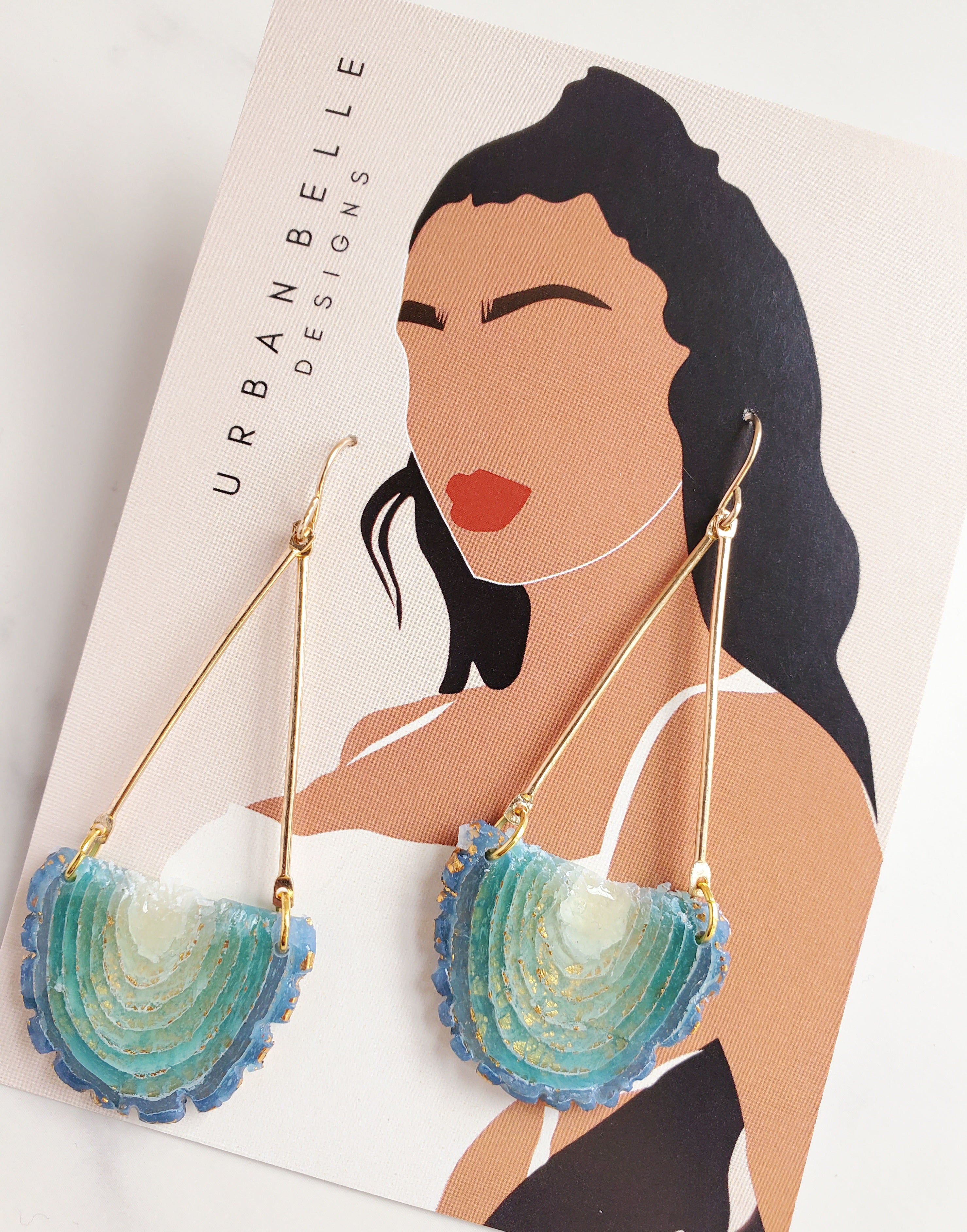 14K Gold Filled Agate Inspired Chandelier Statement Earrings - Aqua