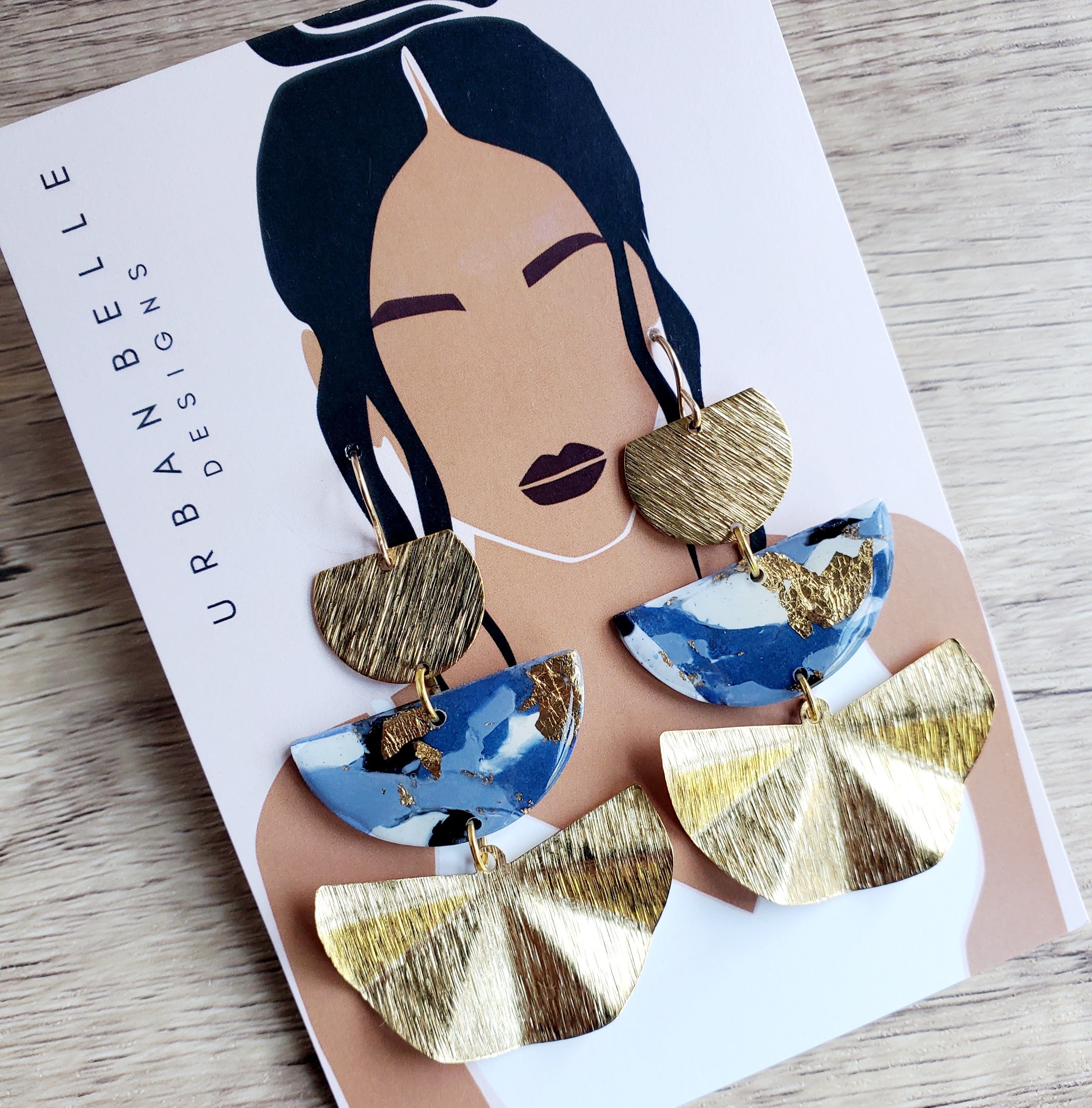 AVA Statement Earrings 14K Gold Filled - Navy/Gold Terrazzo