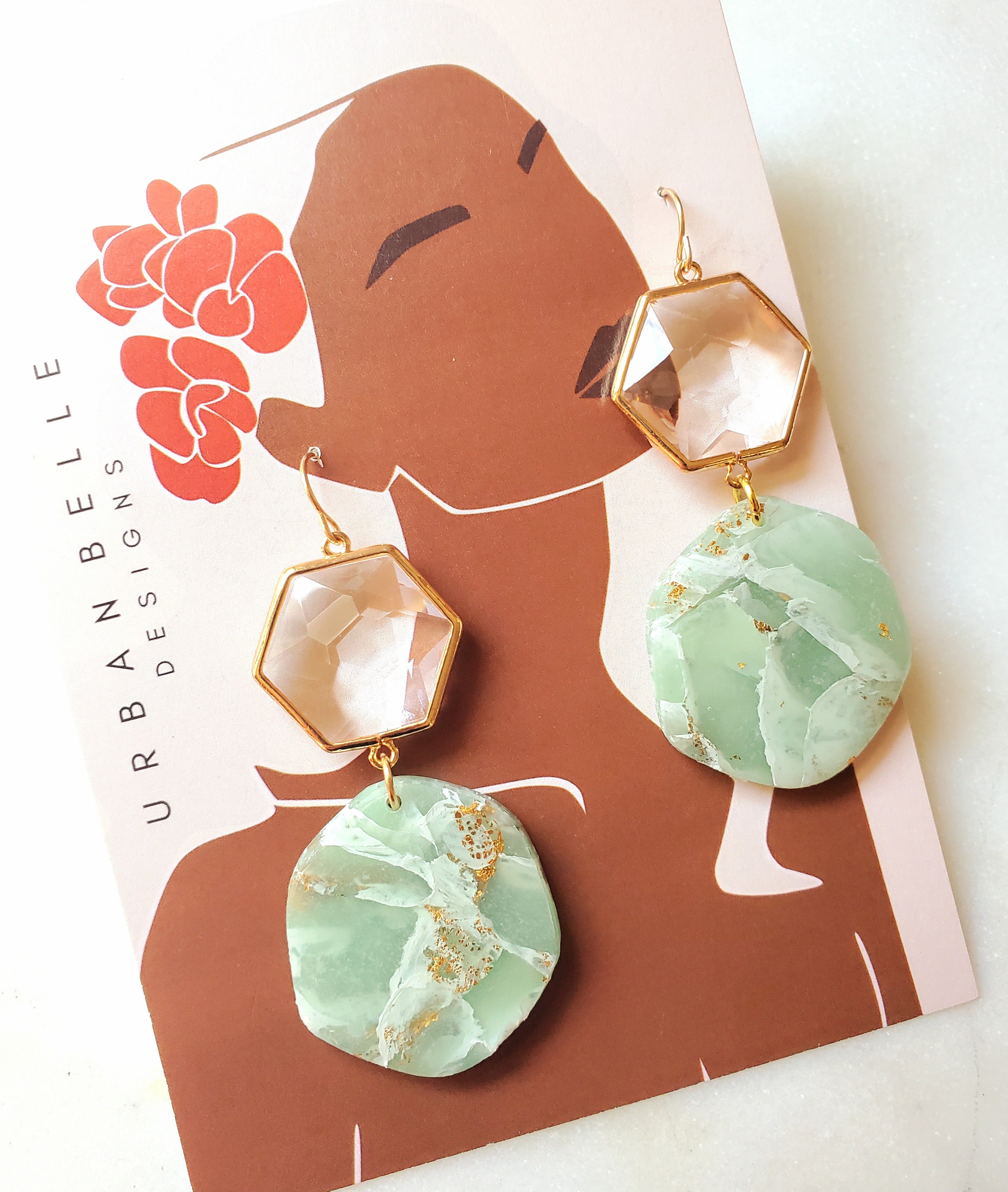 14K Gold Filled Jade Inspired Glass Statement Earrings