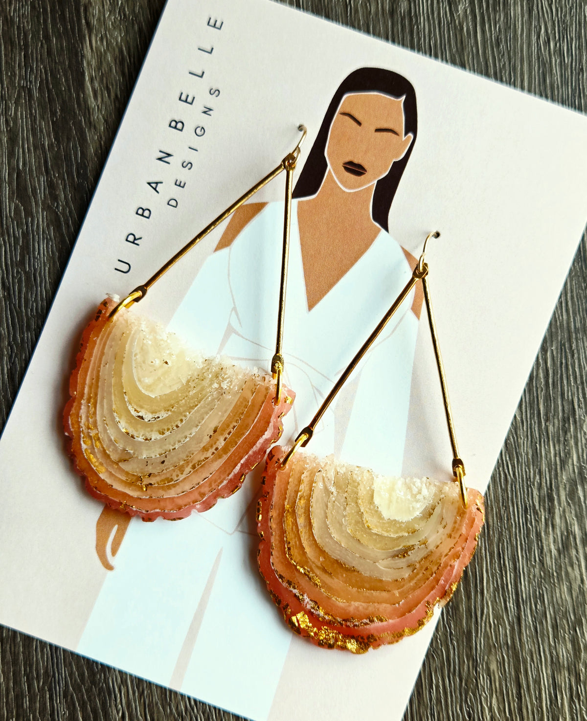 GAIA 14K Gold Filled Chandelier Statement Earrings - Peach Blush Agate