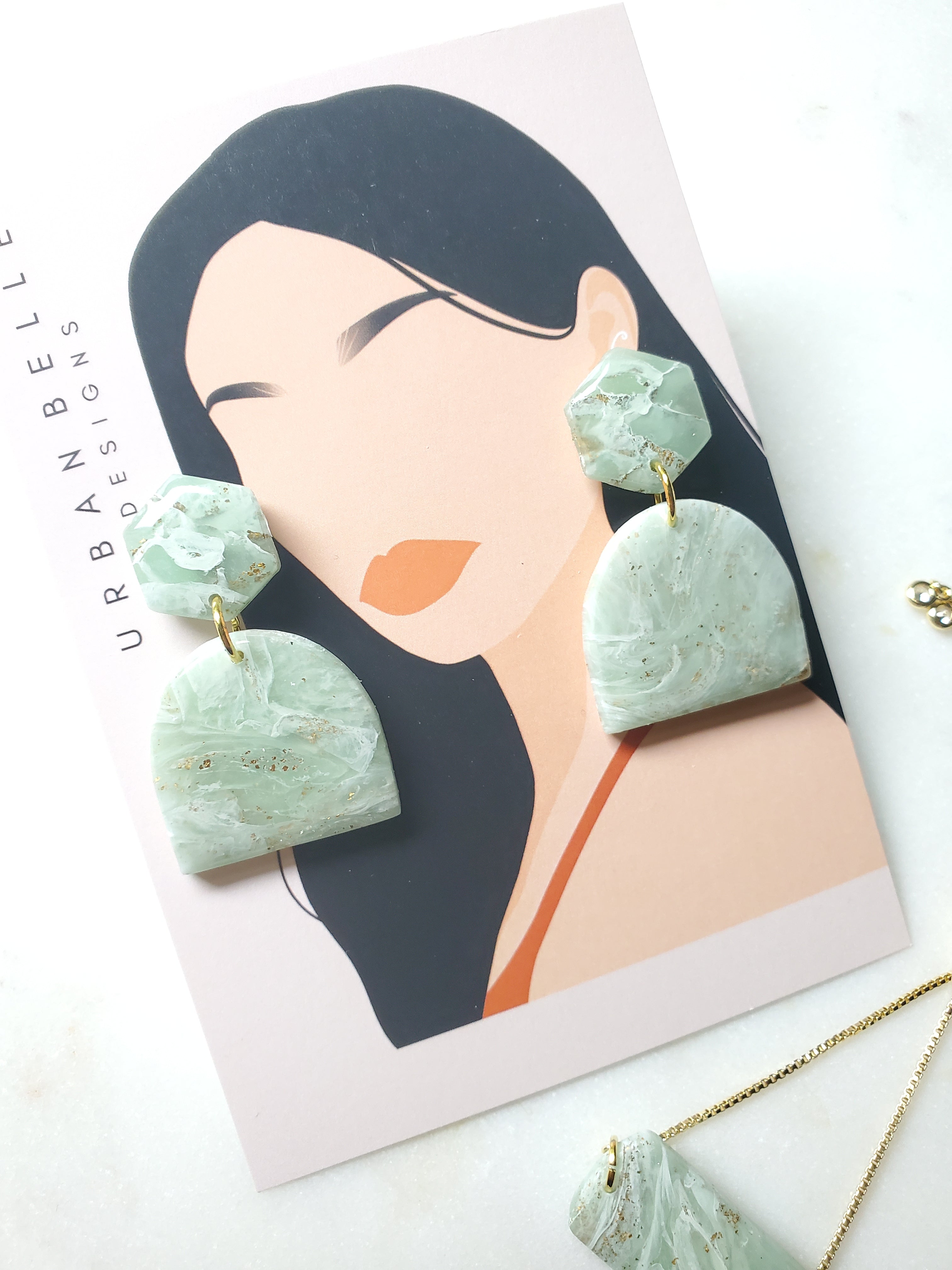 Jade Inspired Geometric Statement Earrings