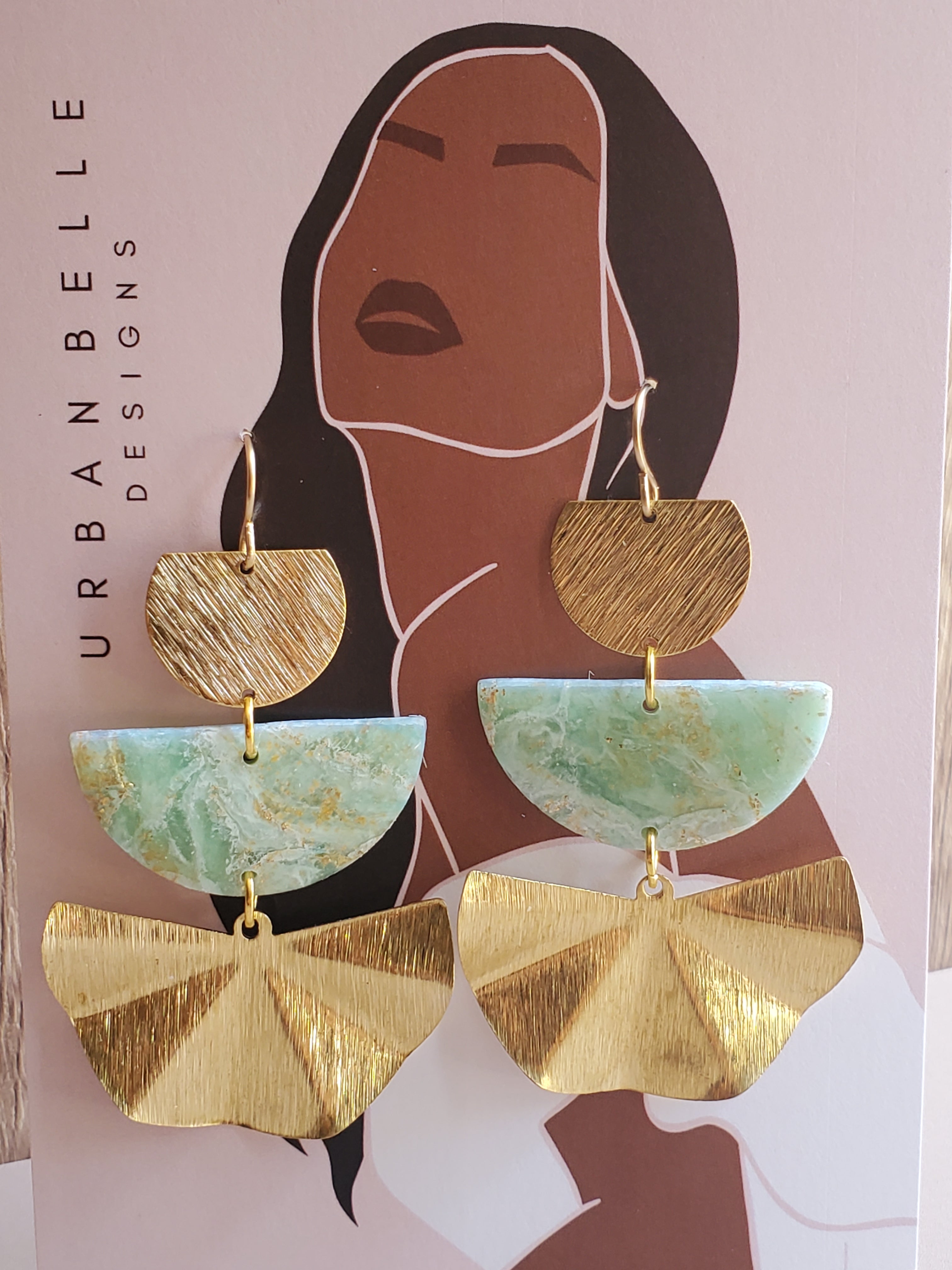 AVA Jade Inspired Fan Statement Earrings 14K Gold Filled