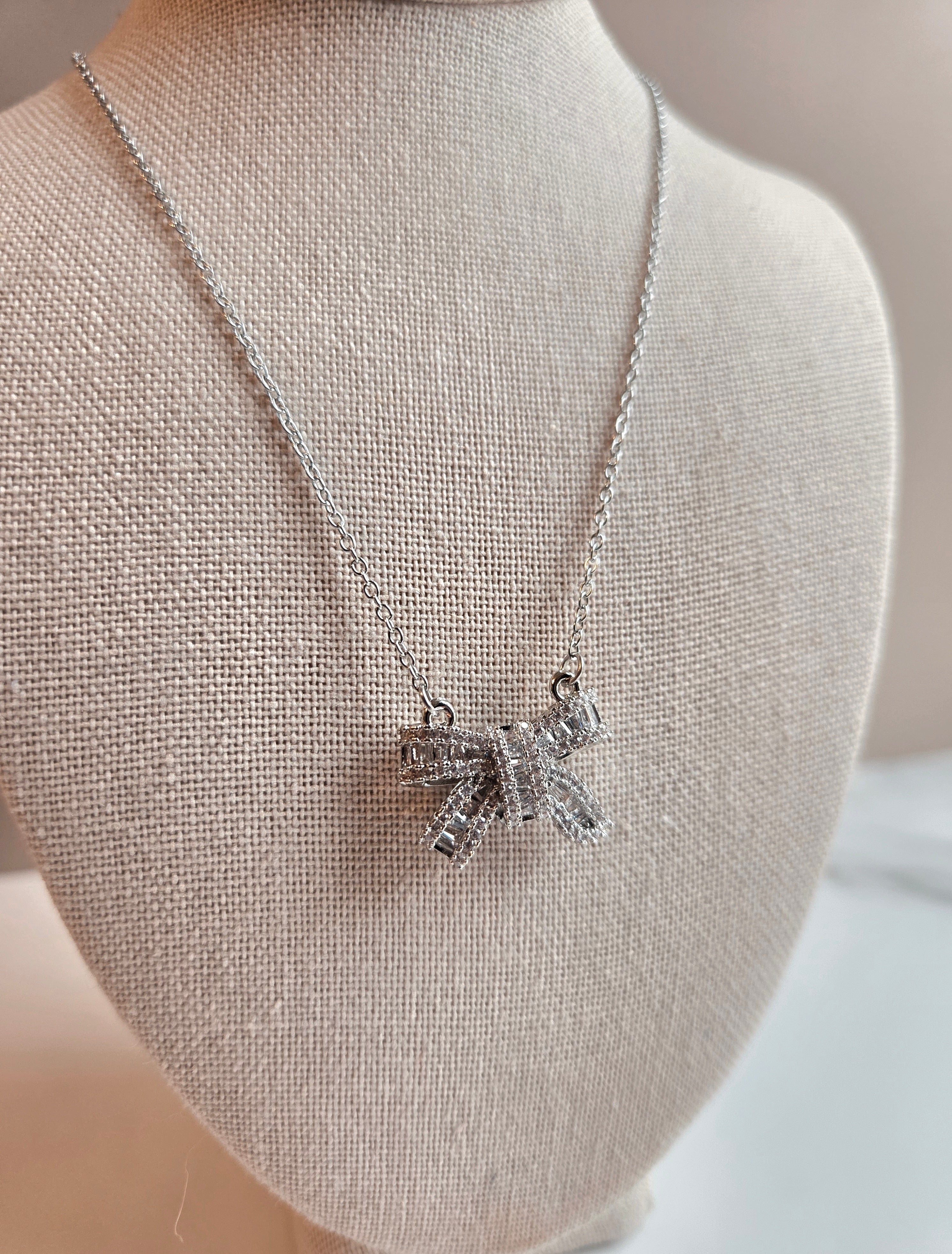 Crystal Bow Statement Necklace