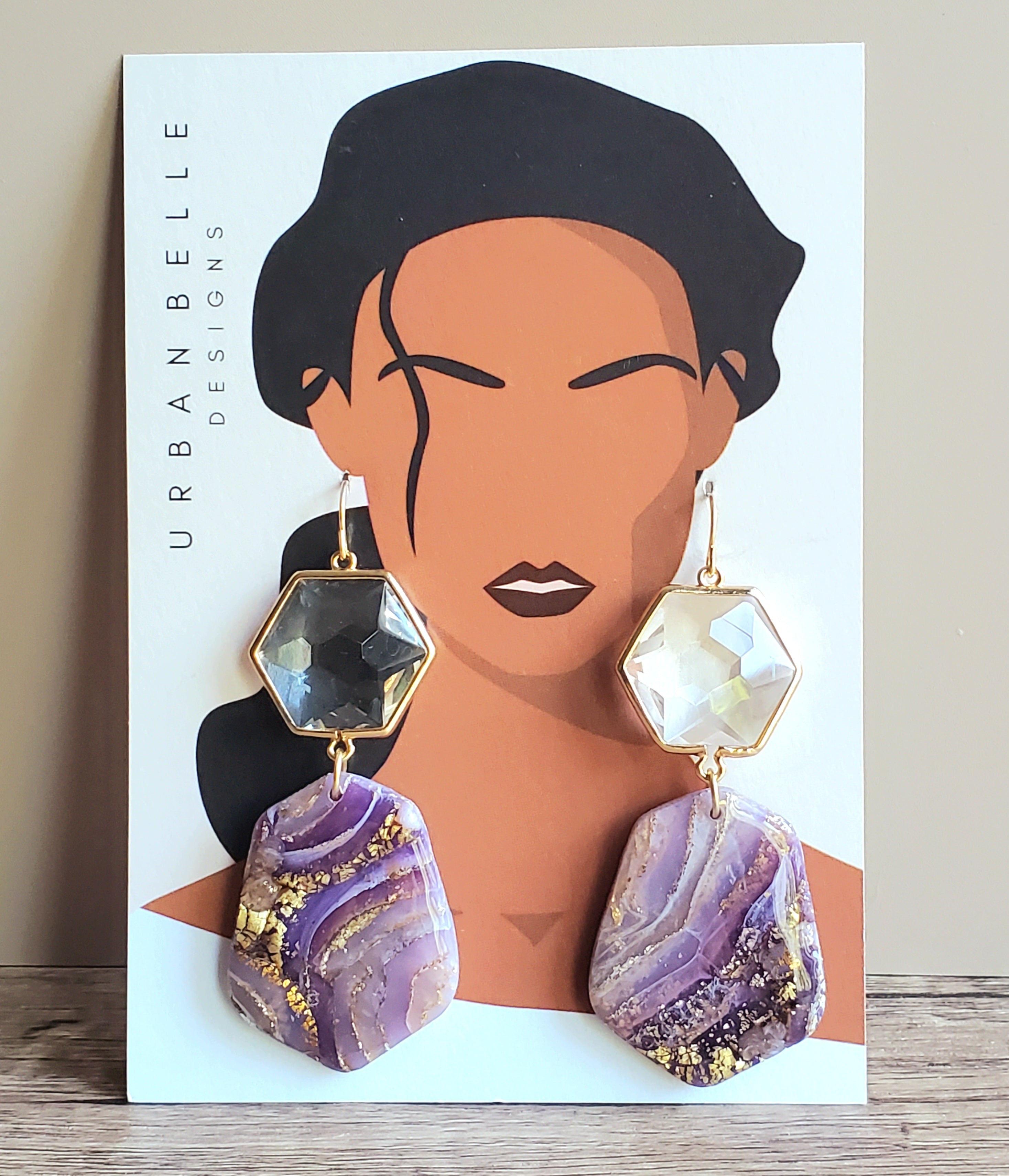 14K Gold Filled Agate Inspired Glass Statement Earrings - Violet/Blush