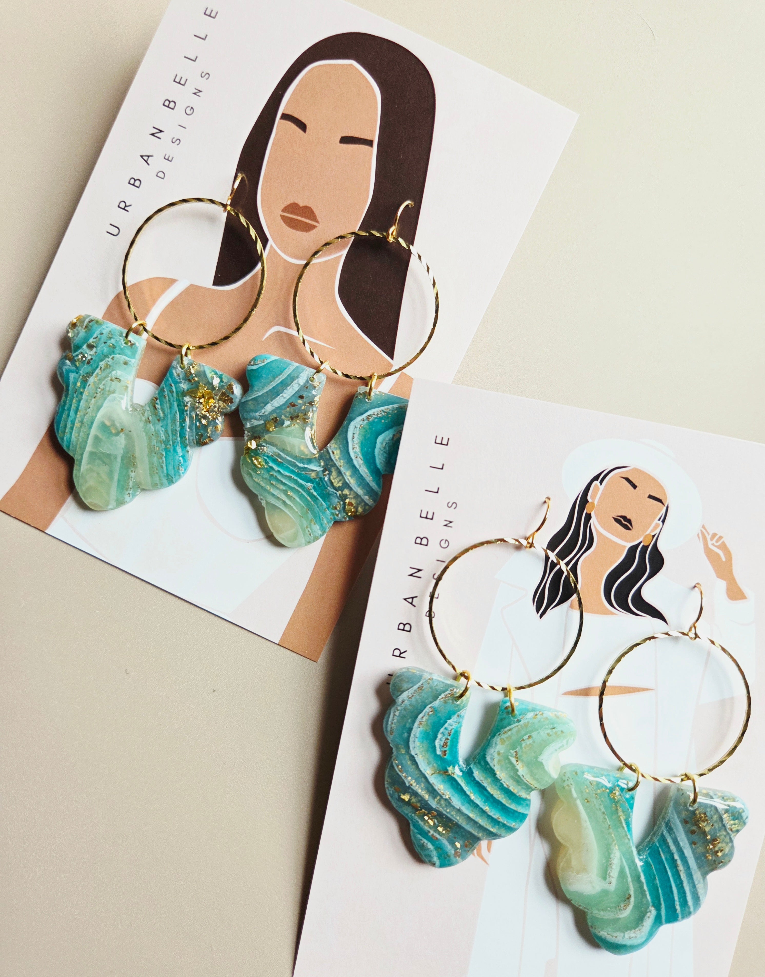 VREYA Ocean Agate Inspired Statement Earrings