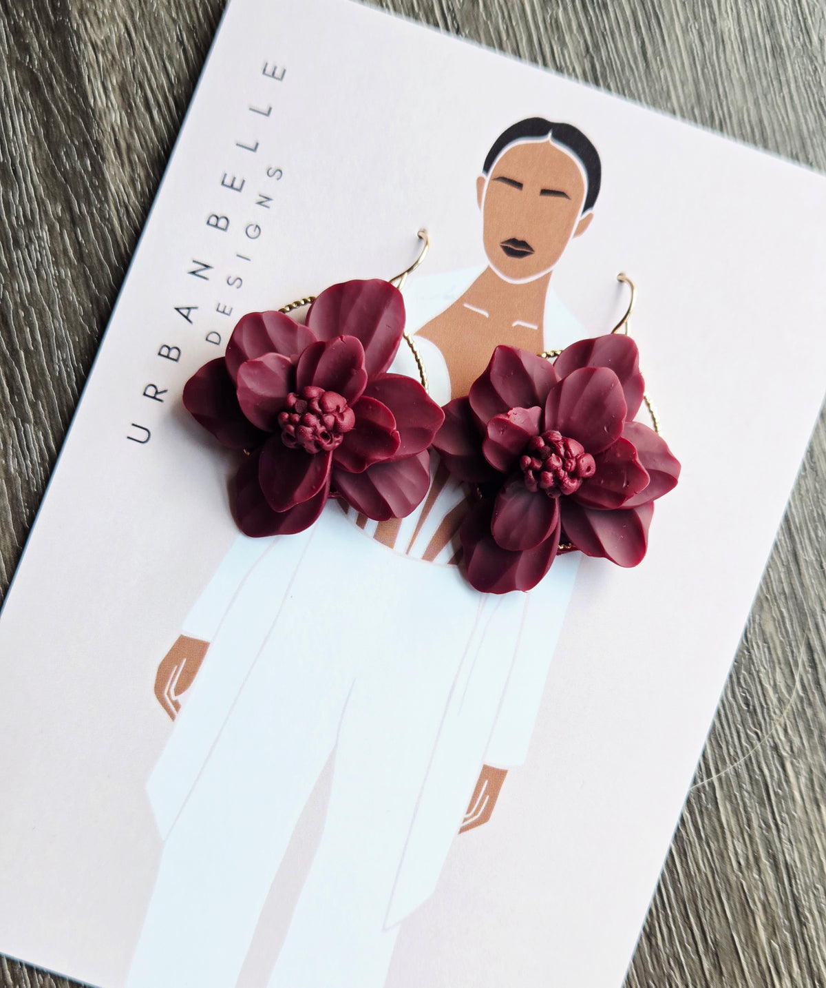 JOSIE Floral Hoop Earrings 14K Gold Filled - Deep Red