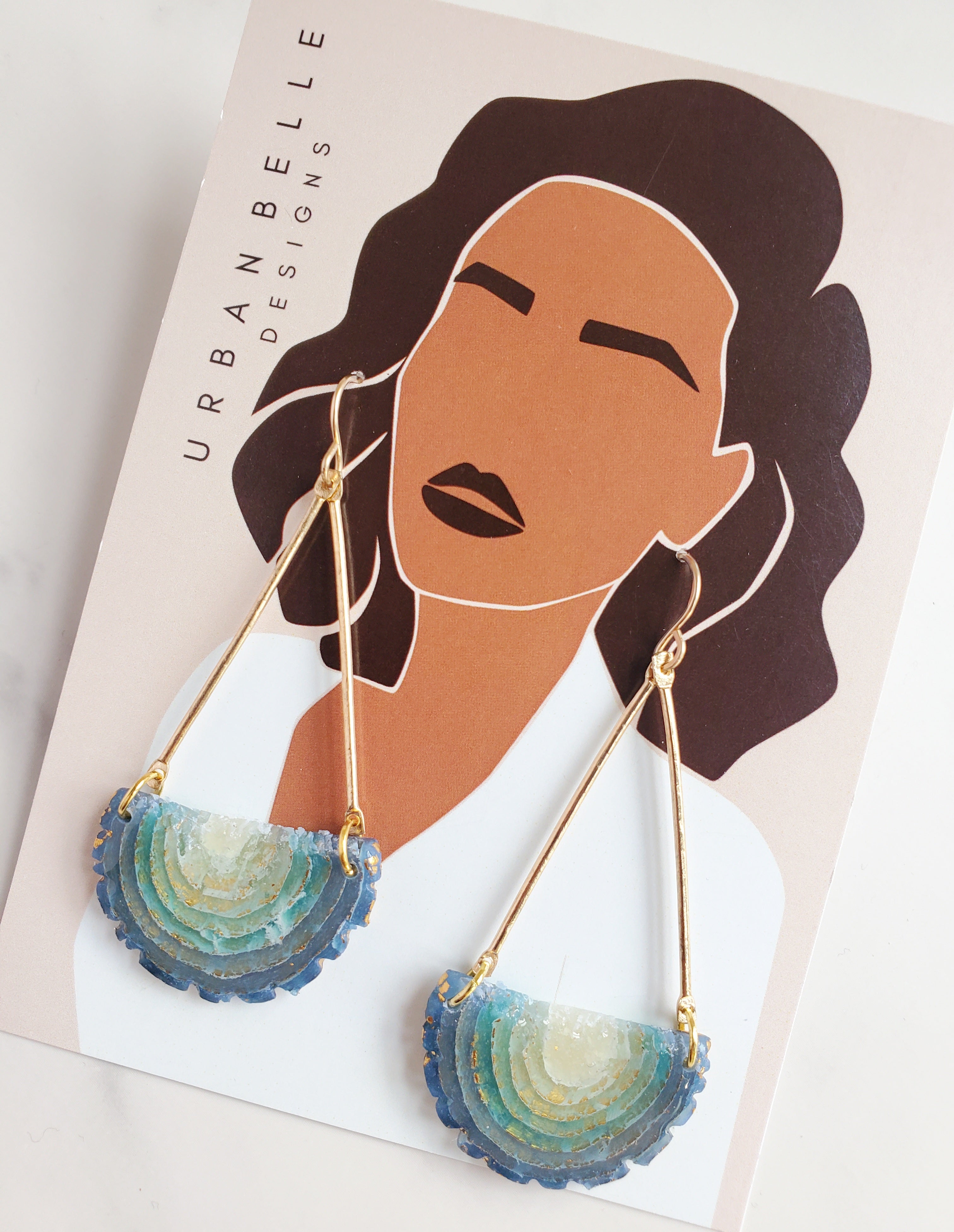 14K Gold Filled Agate Inspired Chandelier Statement Earrings - Aqua