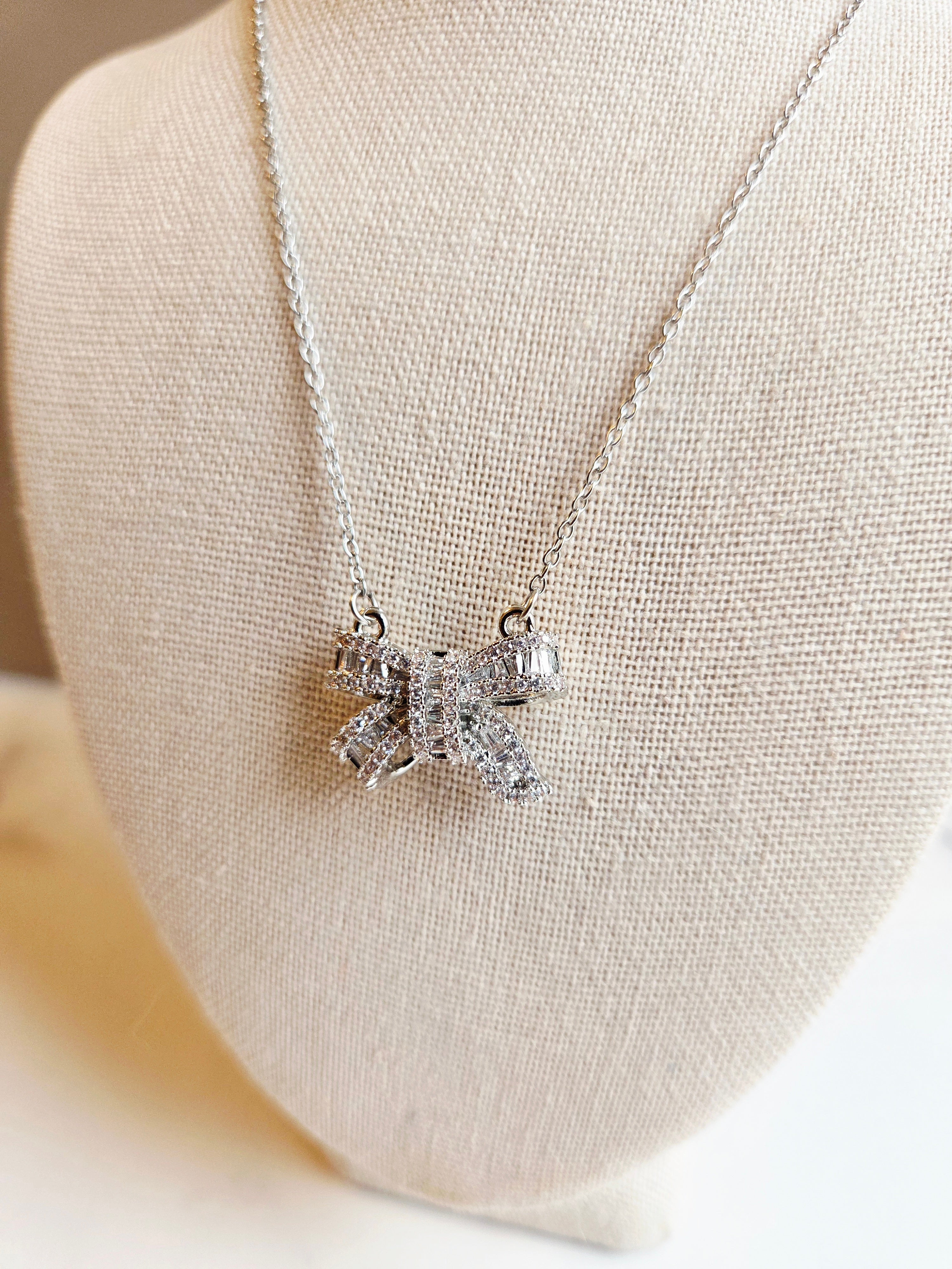 Crystal Bow Statement Necklace