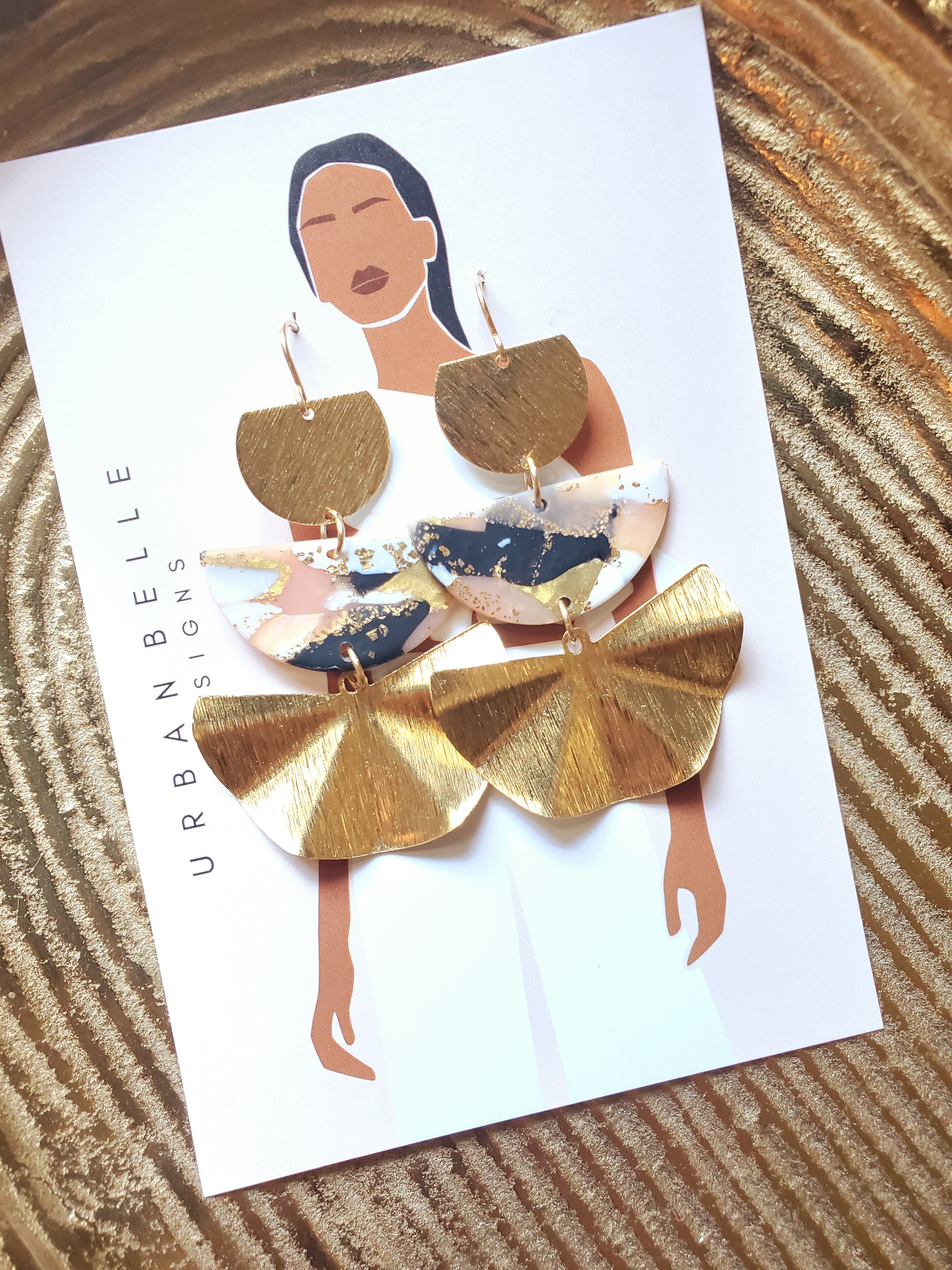 AVA Terrazzo Fan Statement Earrings 14K Gold Filled