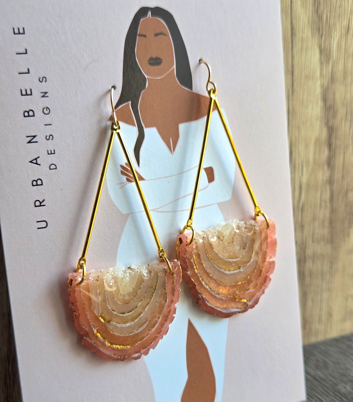 GAIA 14K Gold Filled Chandelier Statement Earrings - Peach Blush Agate