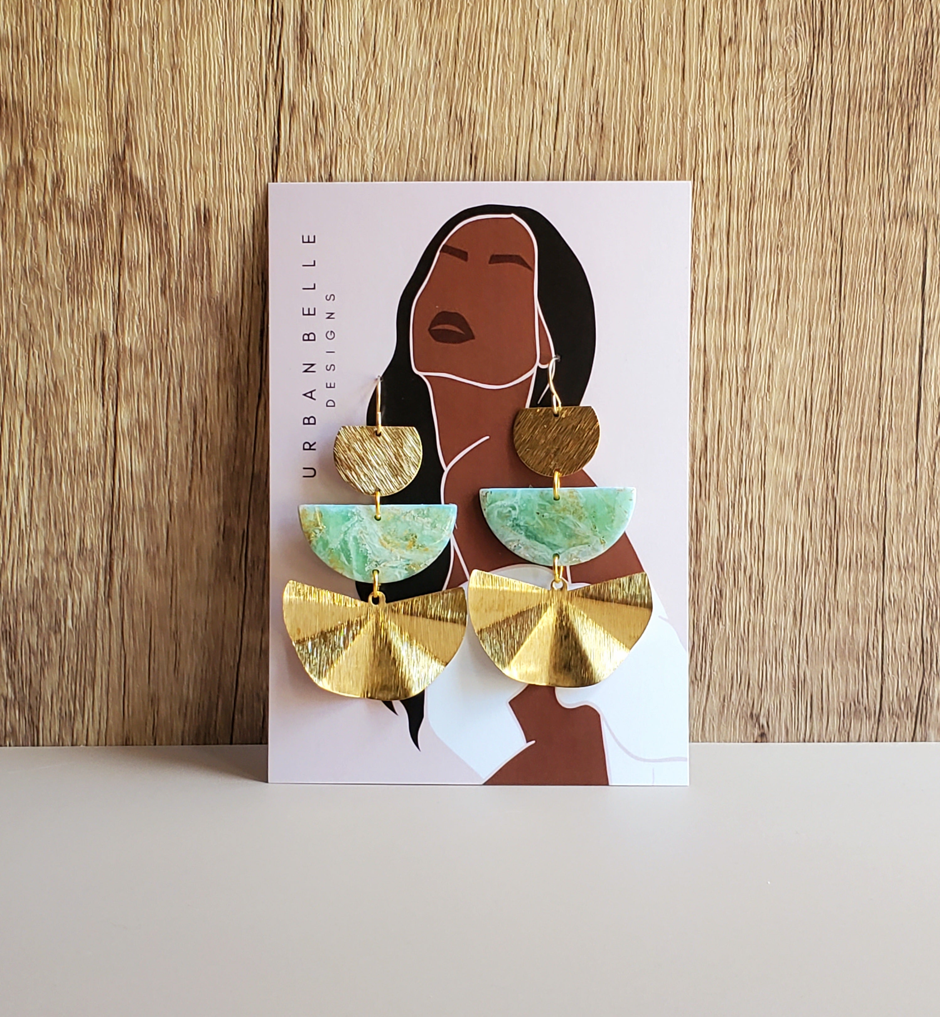 AVA Jade Inspired Fan Statement Earrings 14K Gold Filled