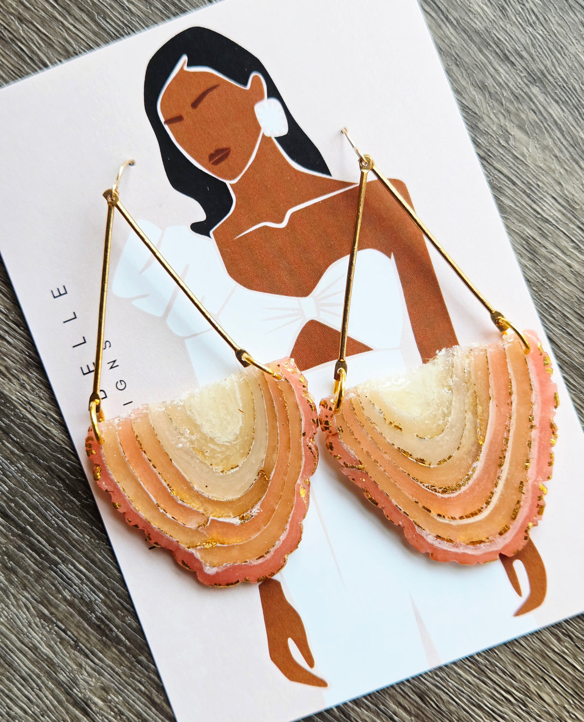 GAIA 14K Gold Filled Chandelier Statement Earrings - Peach Blush Agate