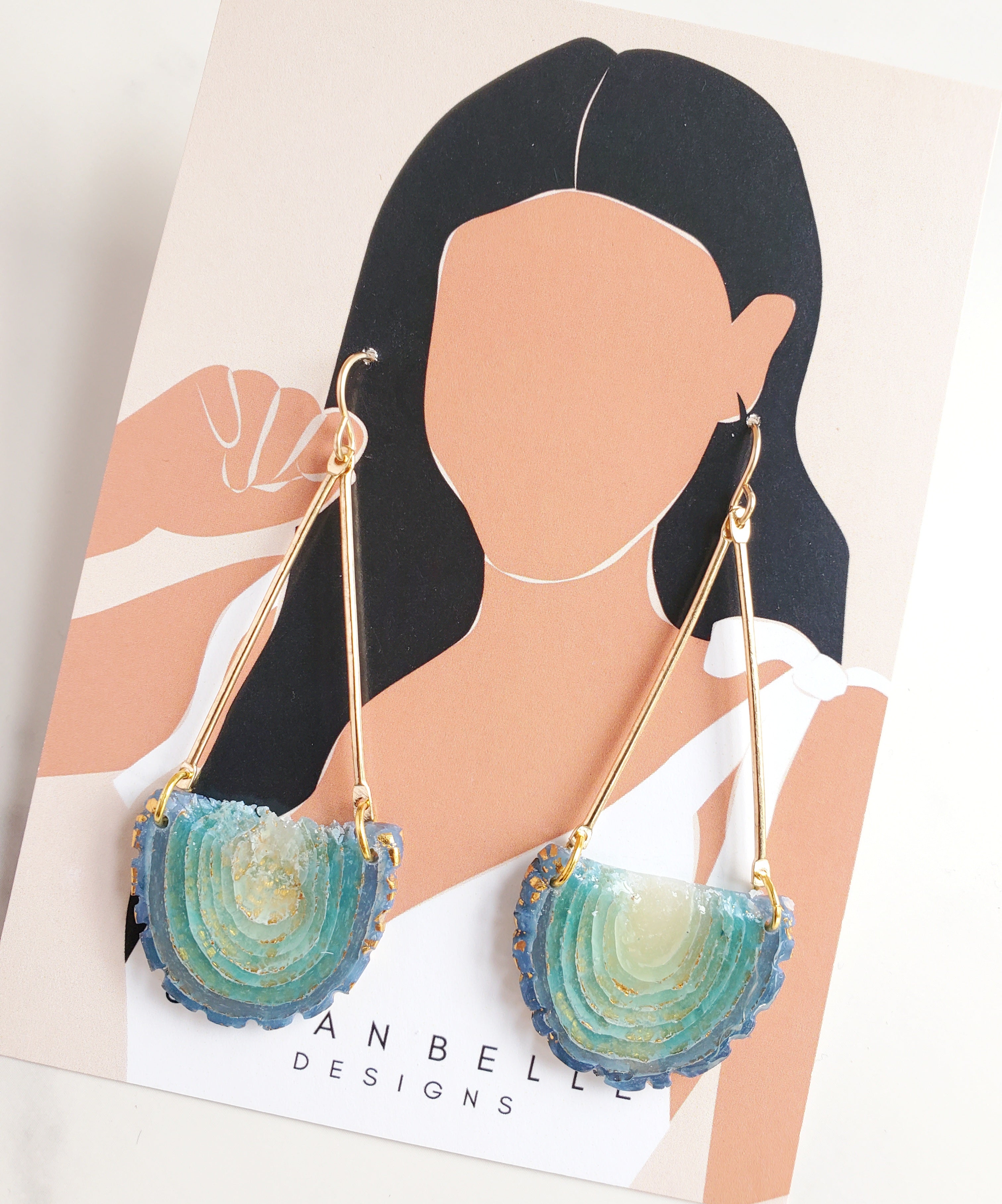 14K Gold Filled Agate Inspired Chandelier Statement Earrings - Aqua