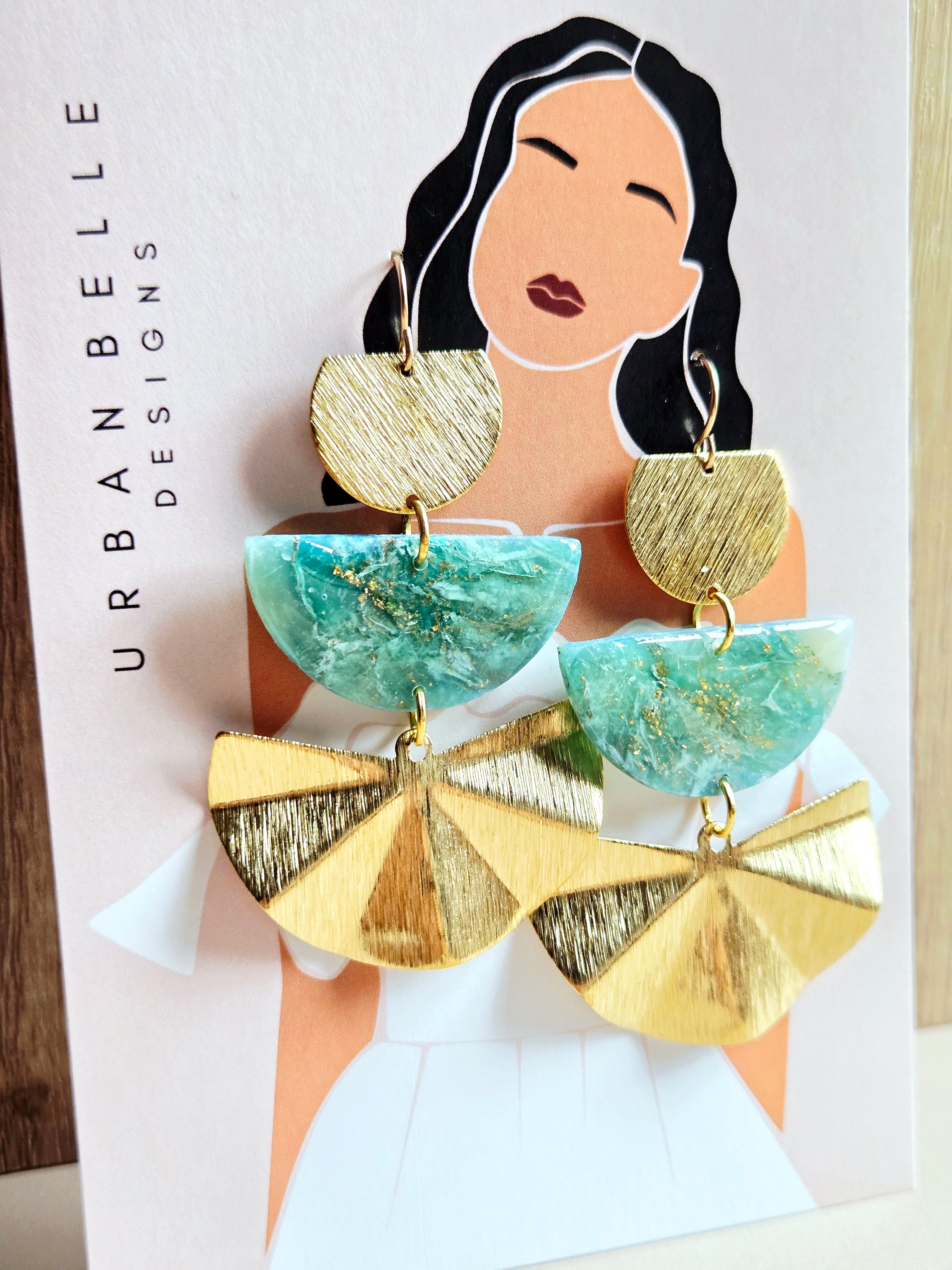 AVA Fan Statement Earrings 14K Gold Filled - Emerald Essence