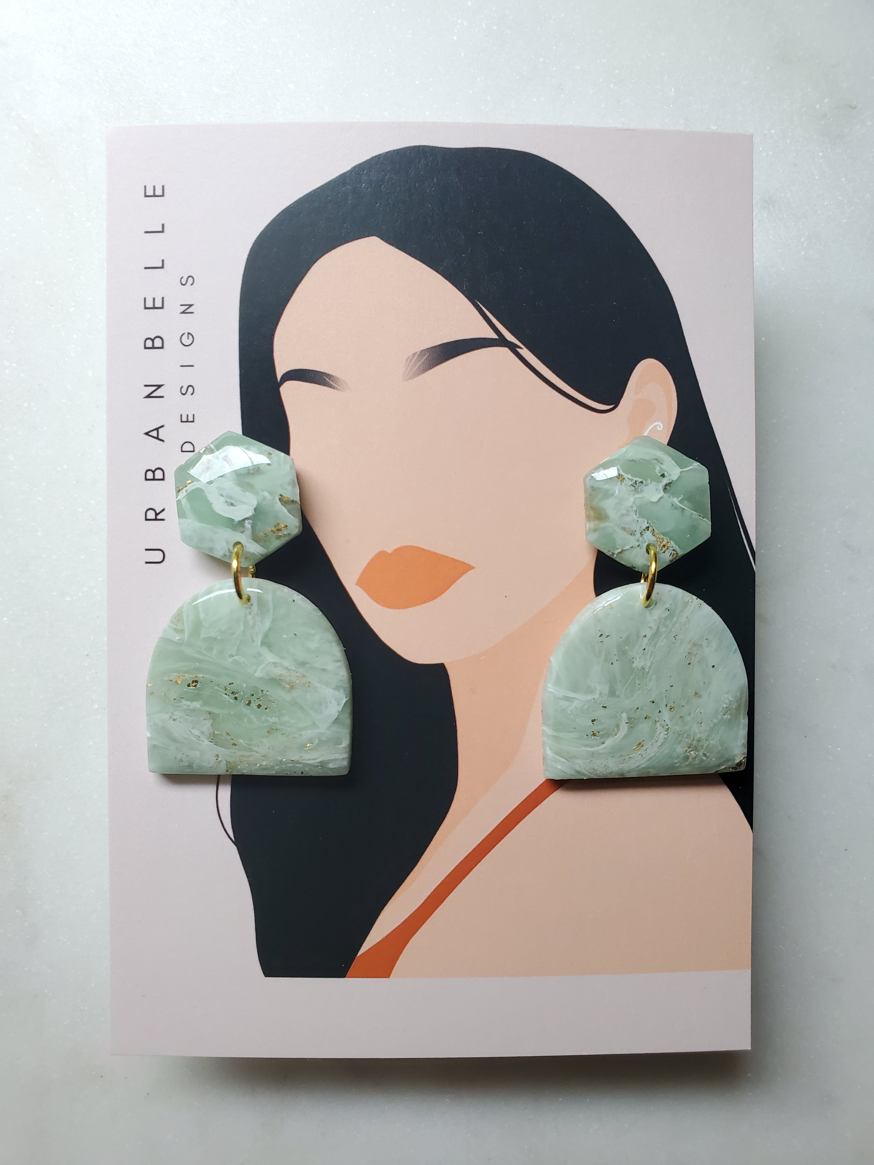 Jade Inspired Geometric Statement Earrings